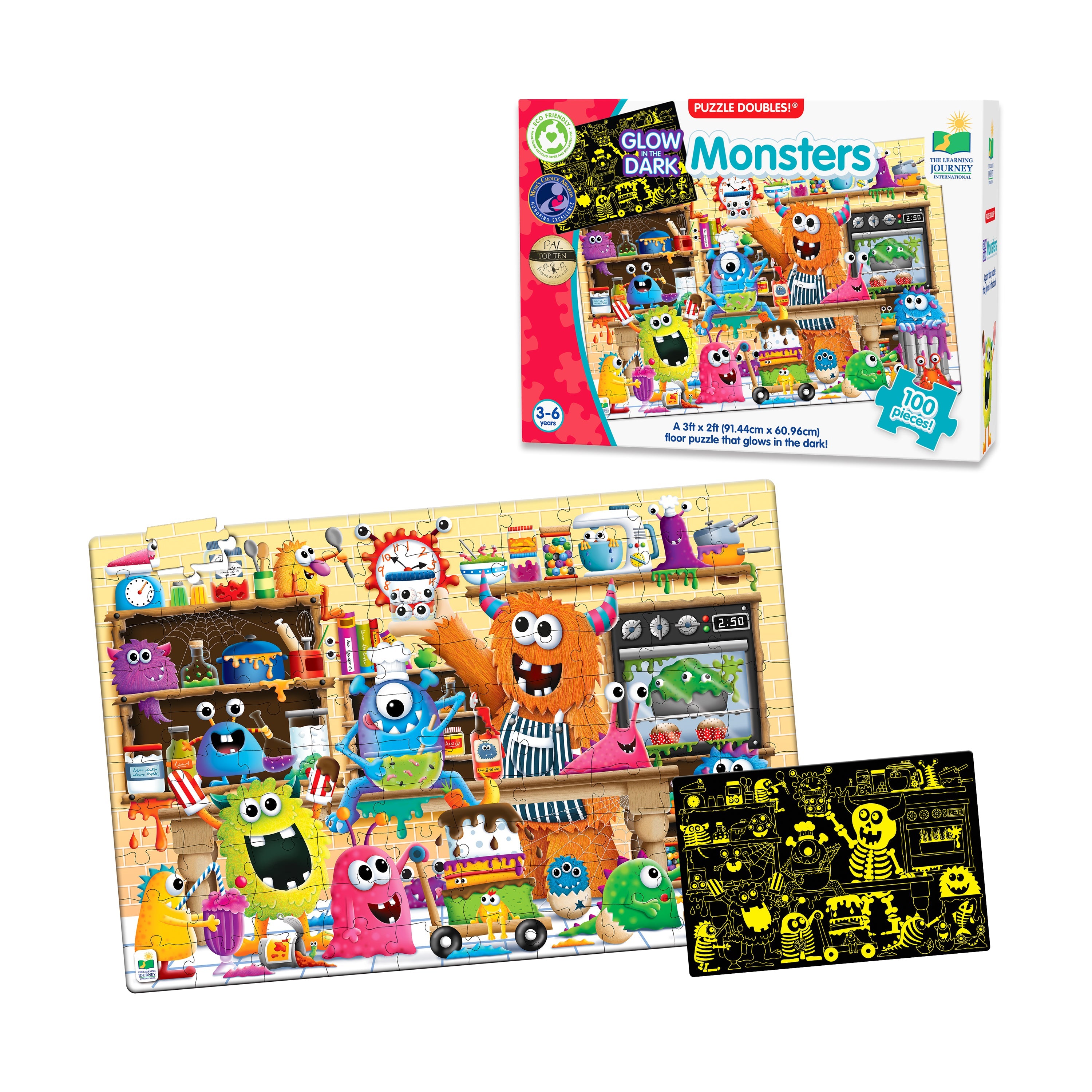  The Learning Journey Puzzle Doubles! - Glow in the Dark Monsters: 100 Pcs - Multi-color - Bonton