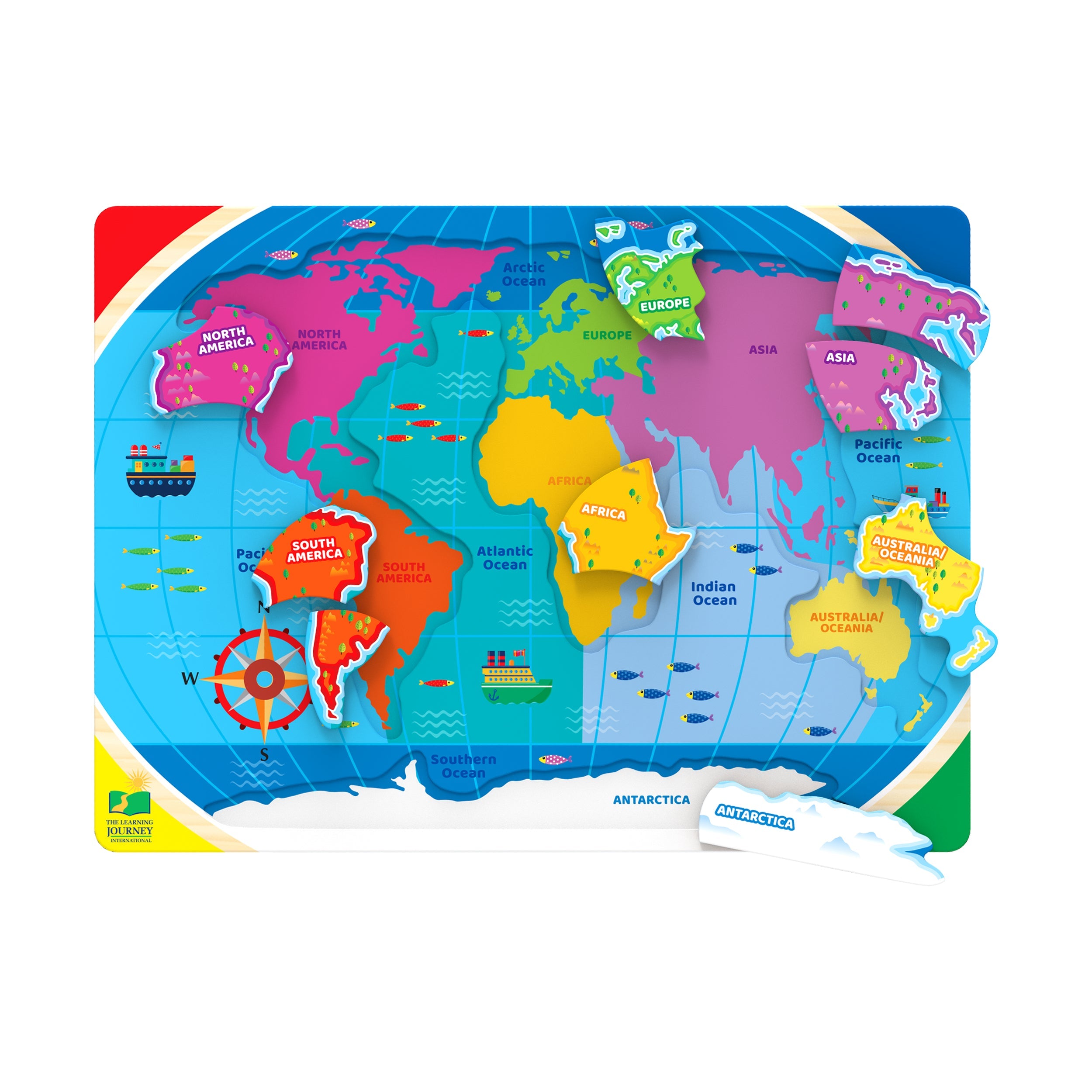  The Learning Journey Lift & Learn Puzzle - Continents & Oceans: 22 Pcs - Multi-color - Bonton