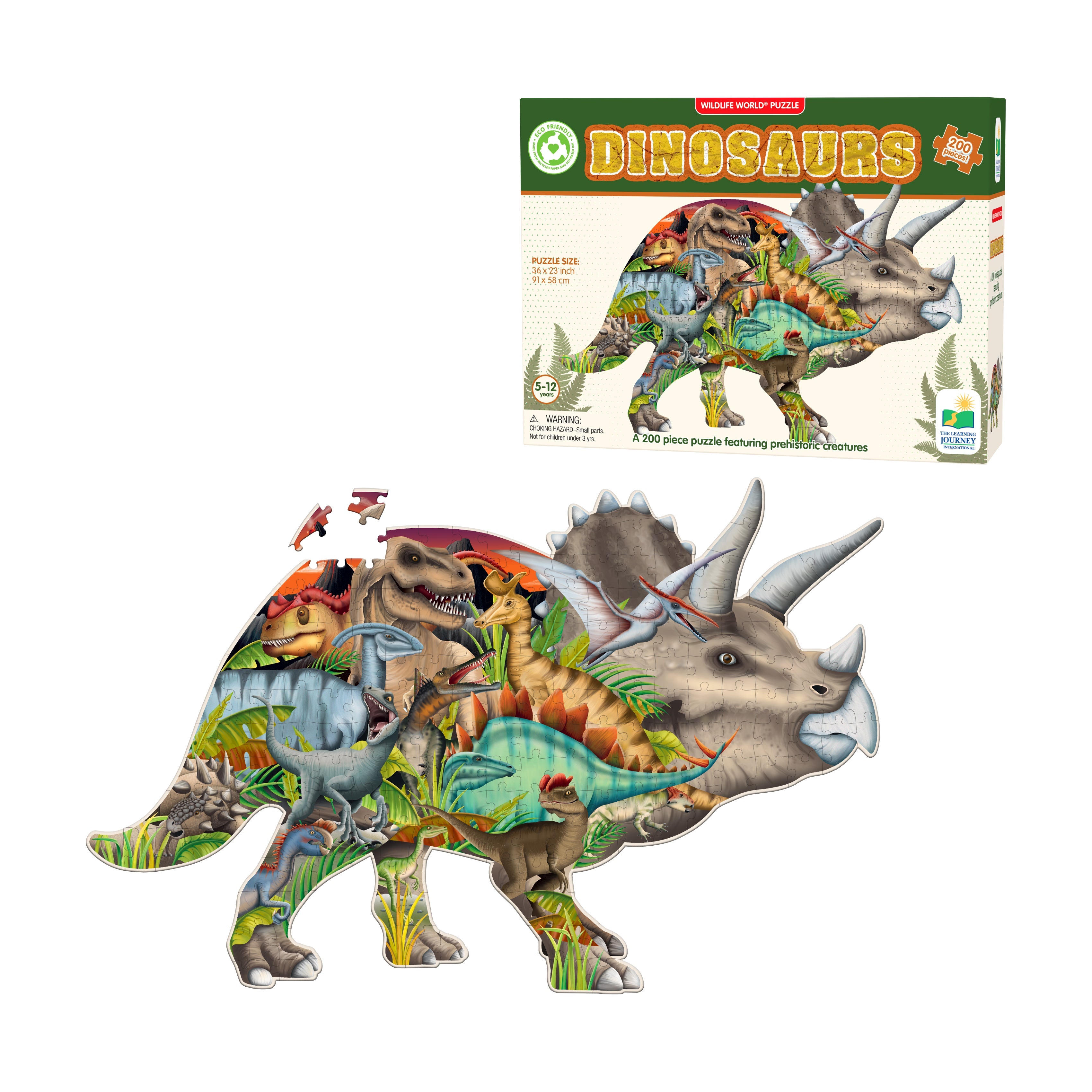  The Learning Journey Wildlife World Puzzle - Dinosaurs: 200 Pcs - Multi-color - Bonton