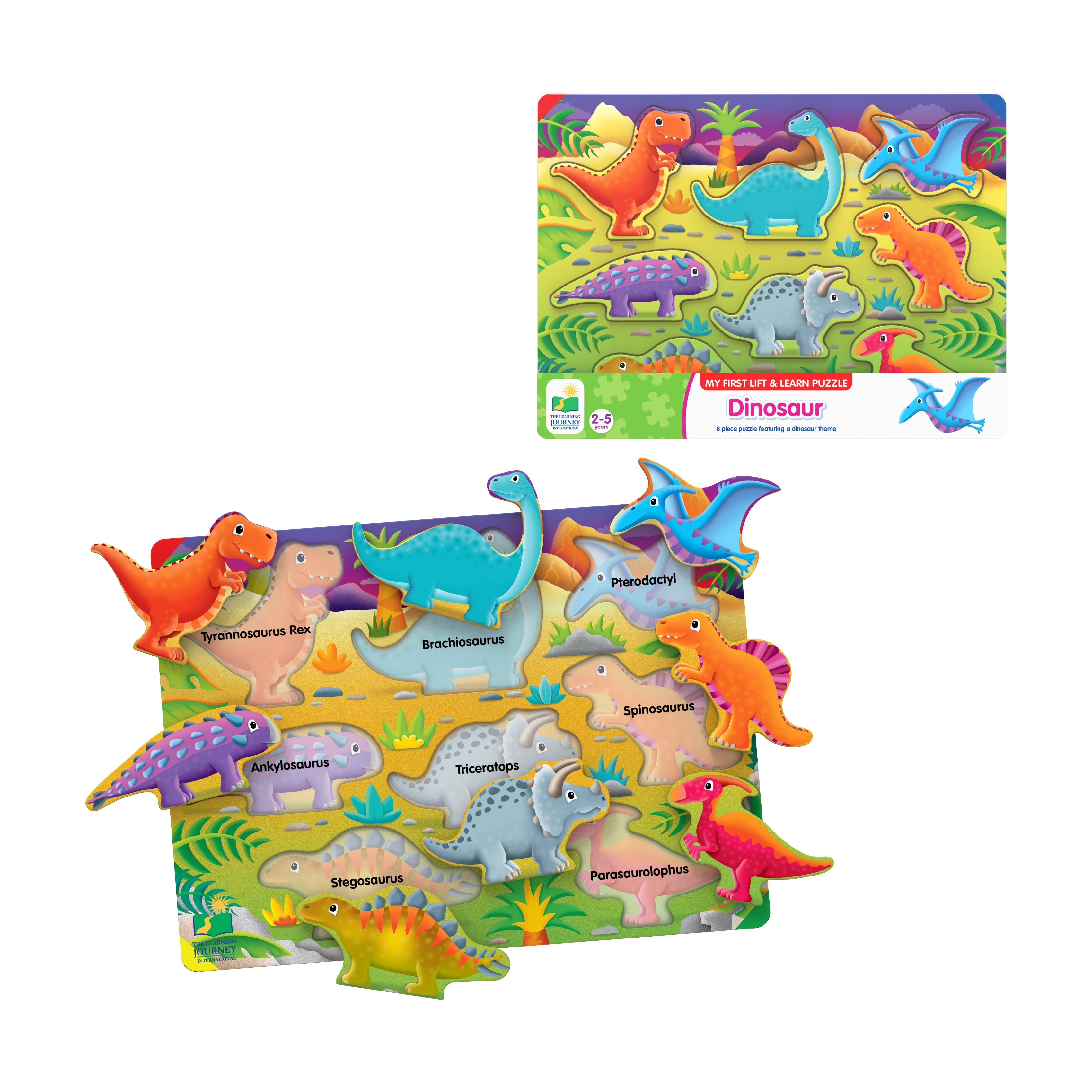  The Learning Journey My First Lift & Learn Puzzle - Dinosaur: 8 Pcs - Multi-color - Bonton