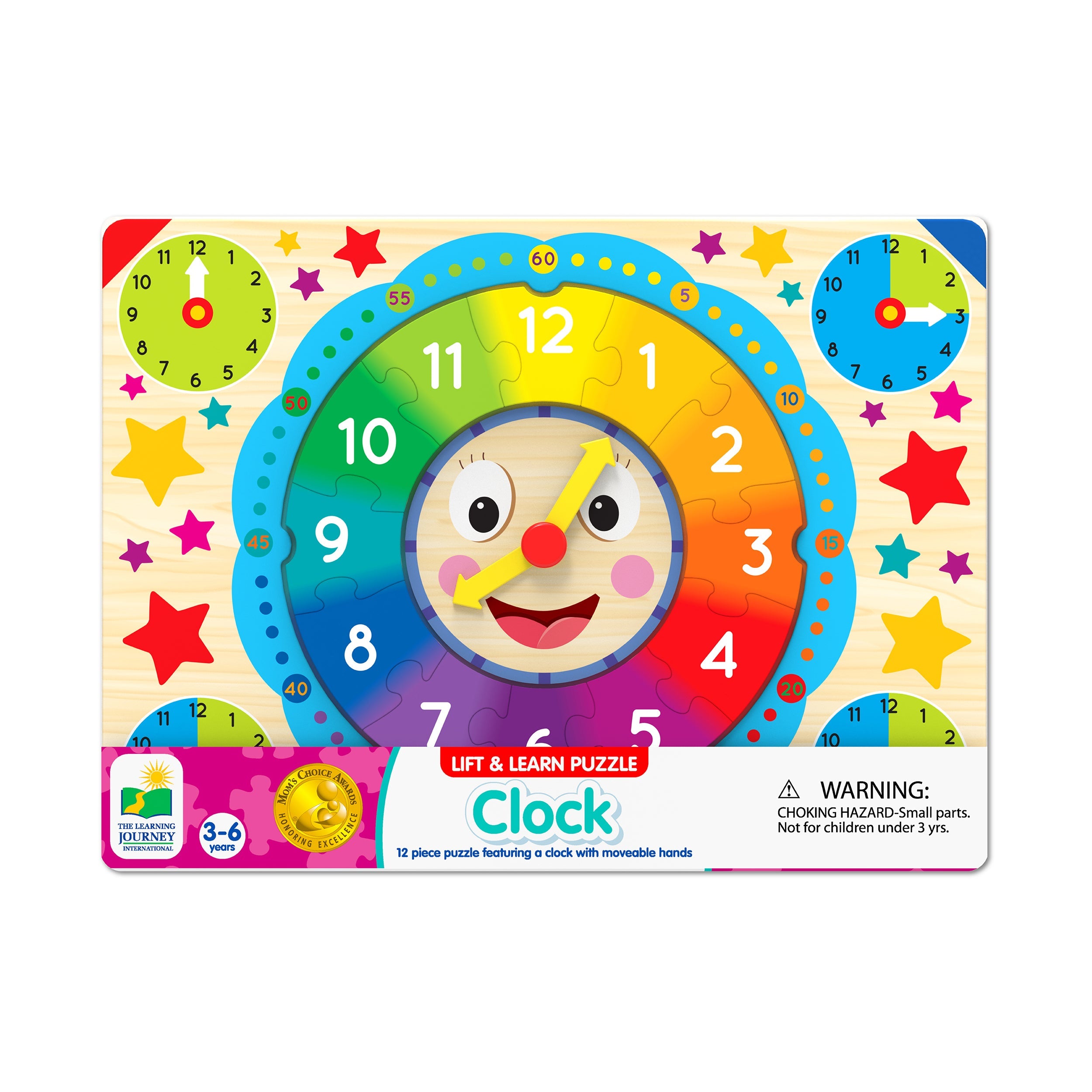  The Learning Journey Lift & Learn Puzzle - Clock: 12 Pcs - Multi-color - Bonton