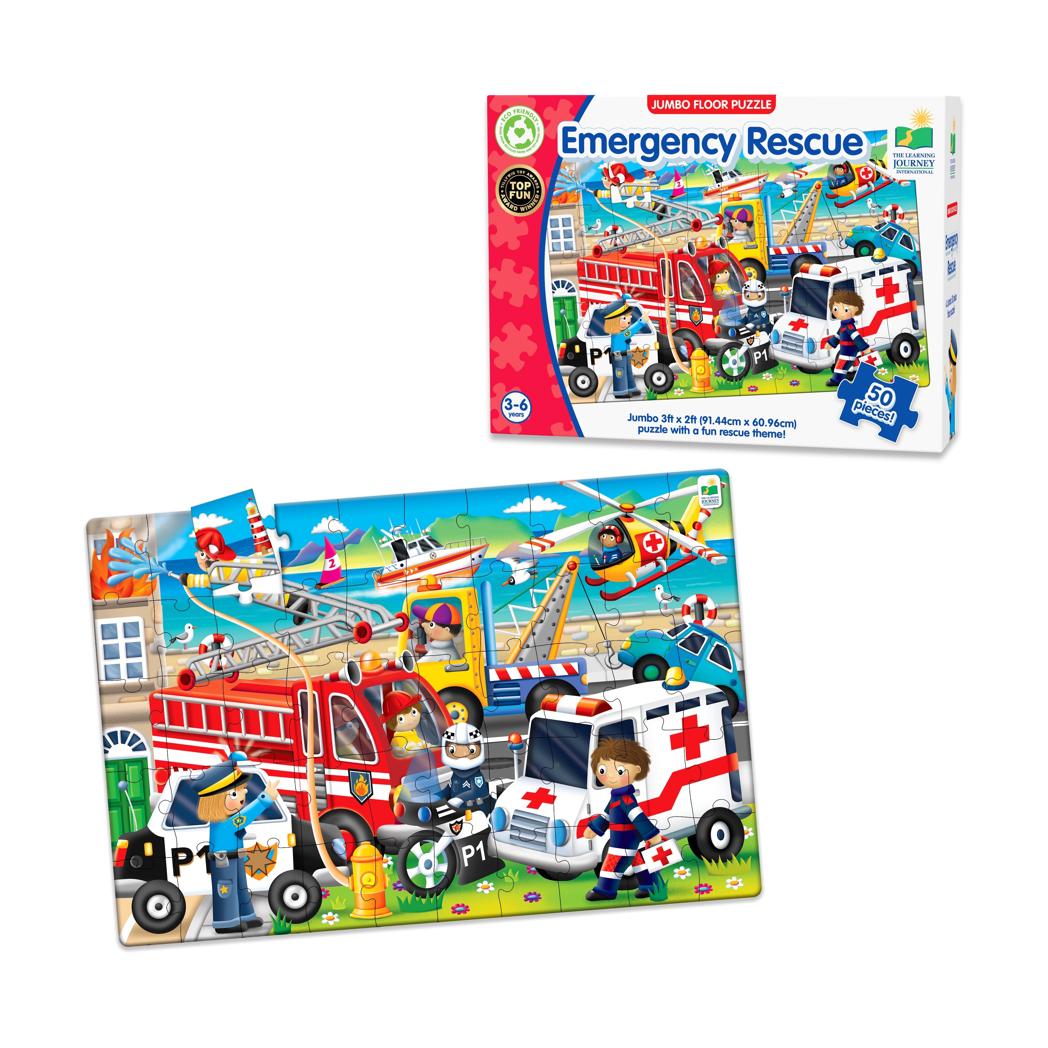  The Learning Journey Jumbo Floor Puzzle - Emergency Rescue: 50 Pcs - Multi-color - Bonton