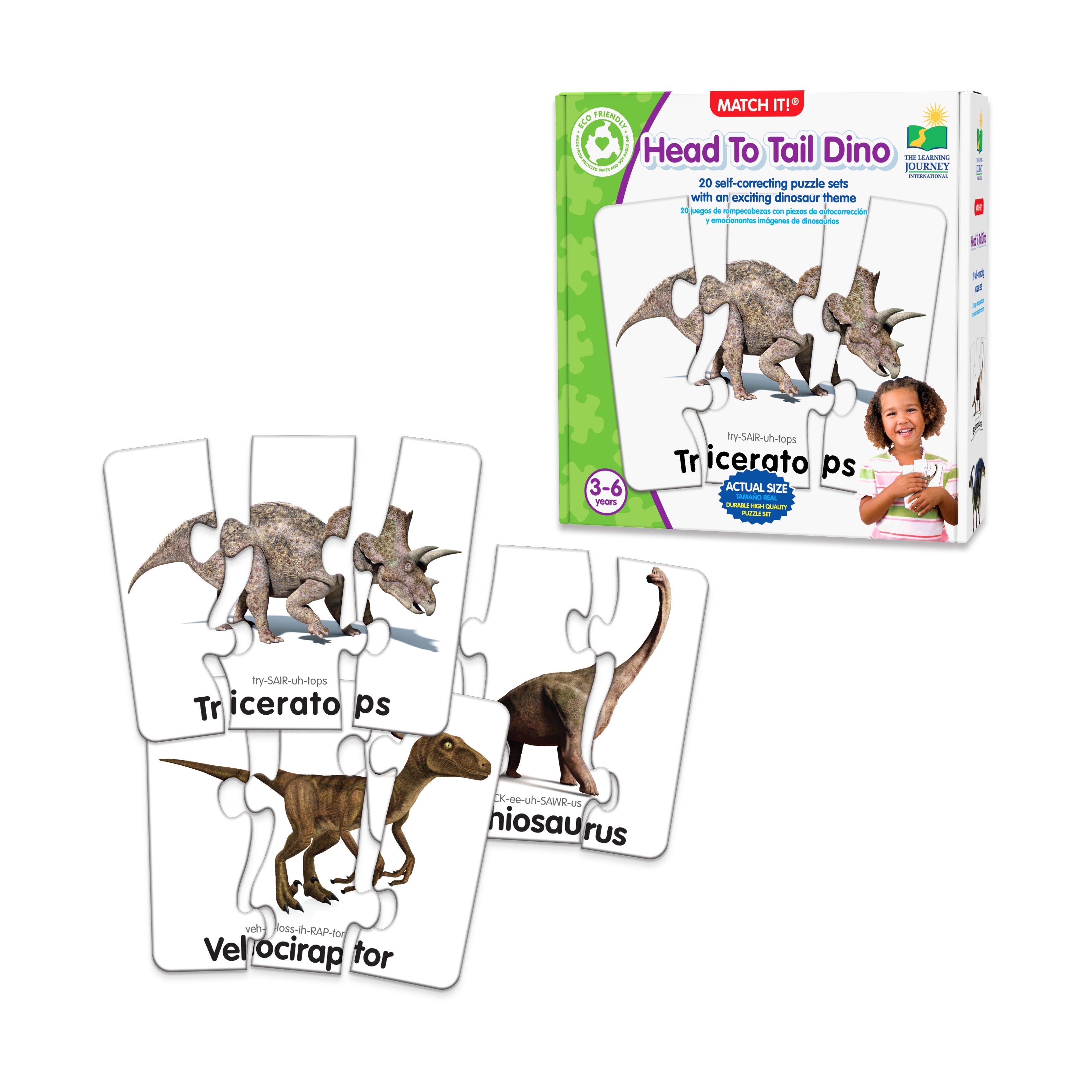  The Learning Journey Match It! - Head to Tail Dino - Multi-color - Bonton