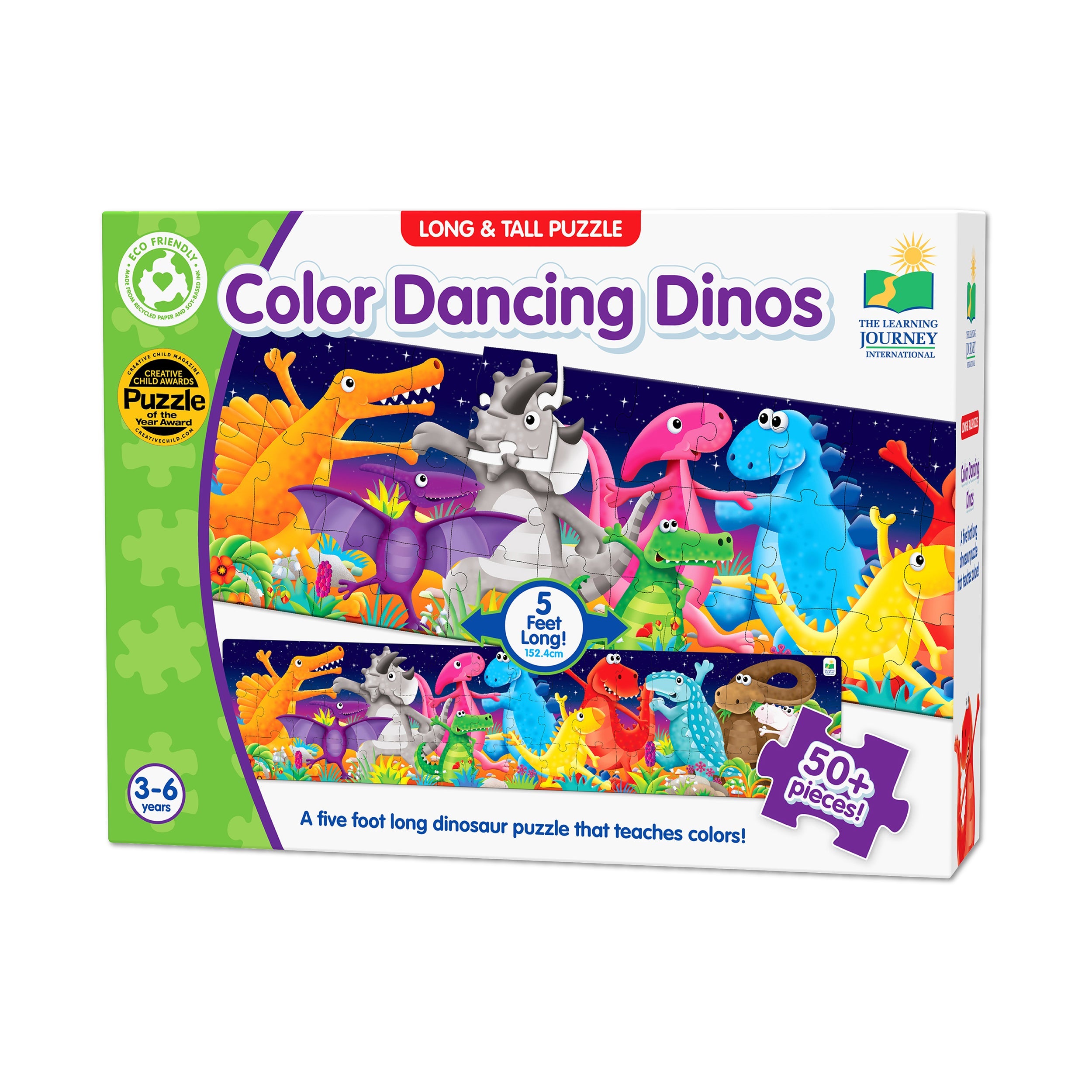  The Learning Journey Long & Tall Puzzle - Color Dancing Dinos: 50+ Pcs - Multi-color - Bonton