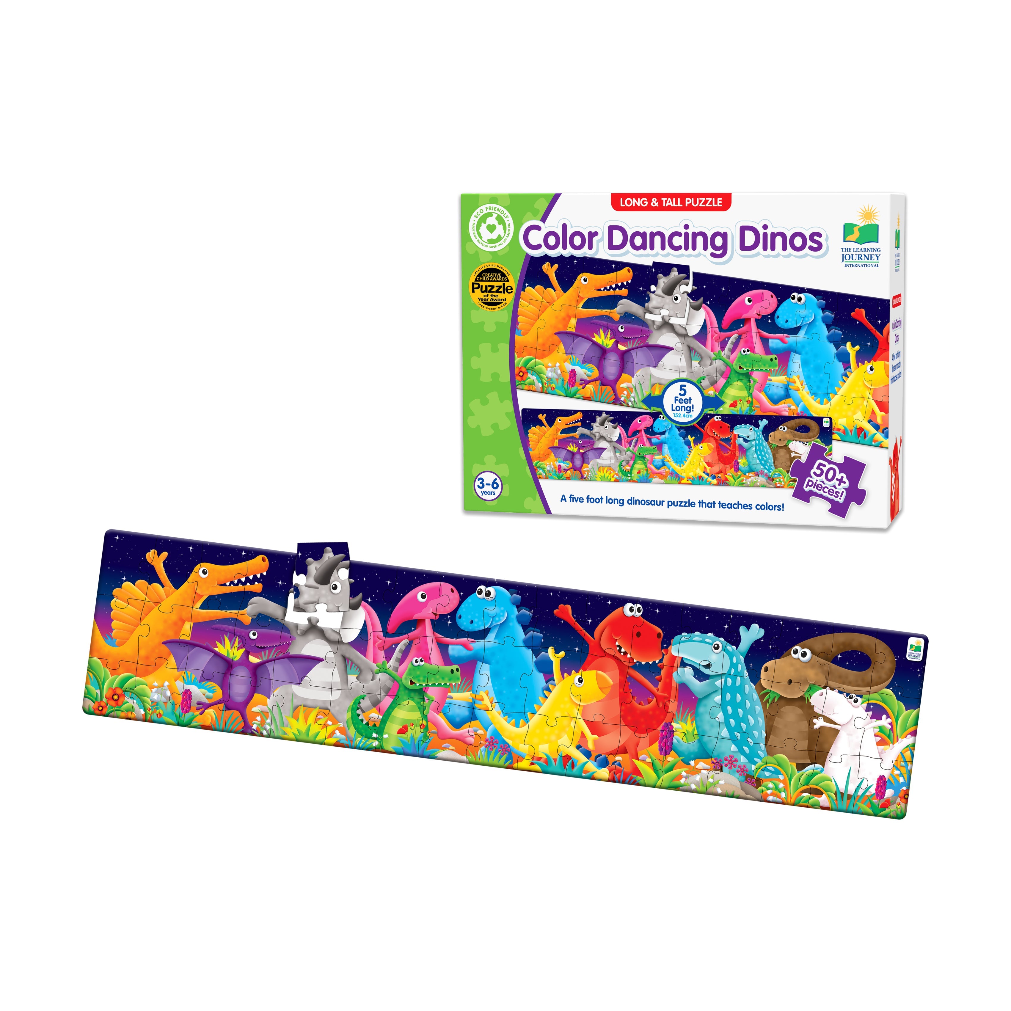  The Learning Journey Long & Tall Puzzle - Color Dancing Dinos: 50+ Pcs - Multi-color - Bonton