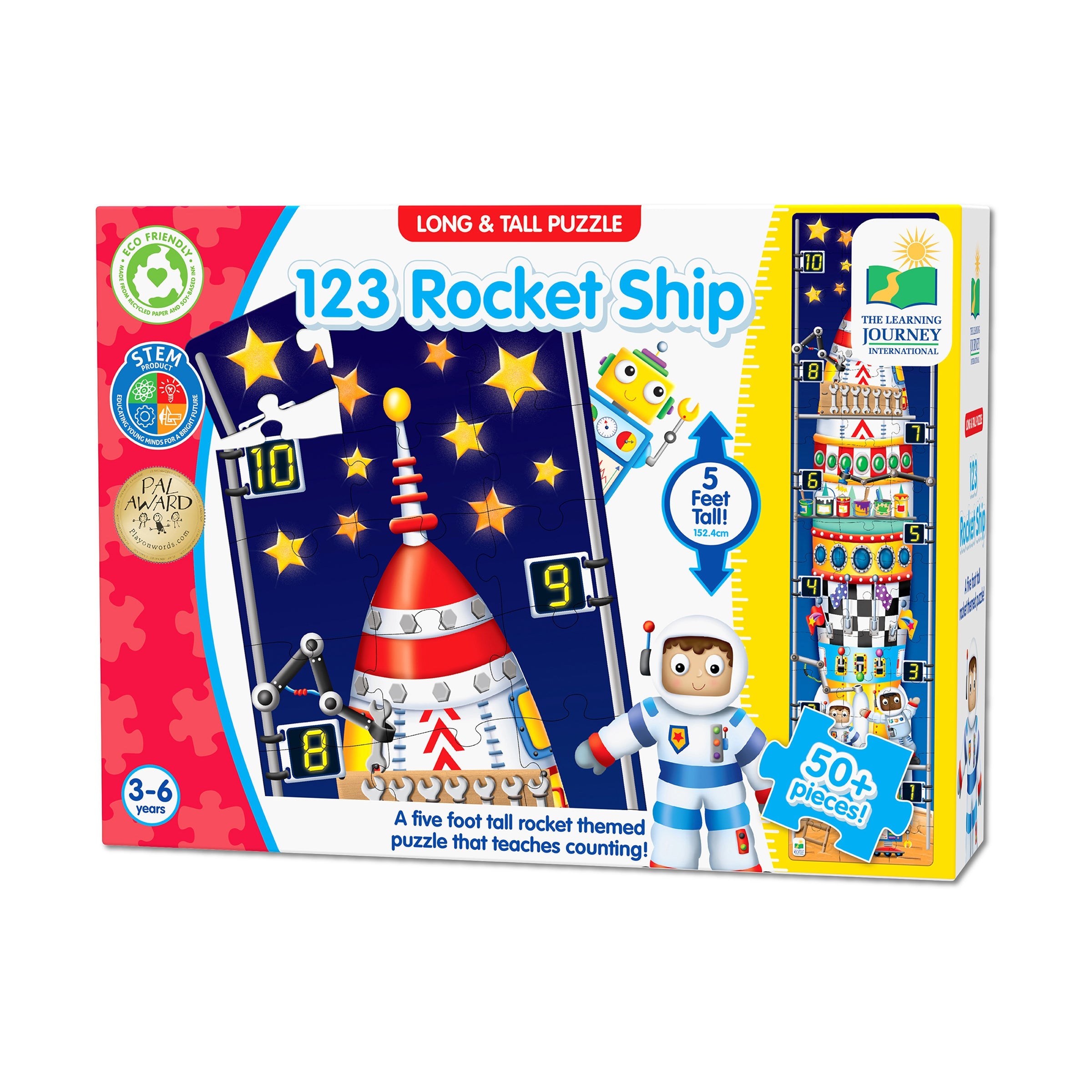  The Learning Journey Long & Tall Puzzle - 123 Rocket Ship: 50+ Pcs - Multi-color - Bonton