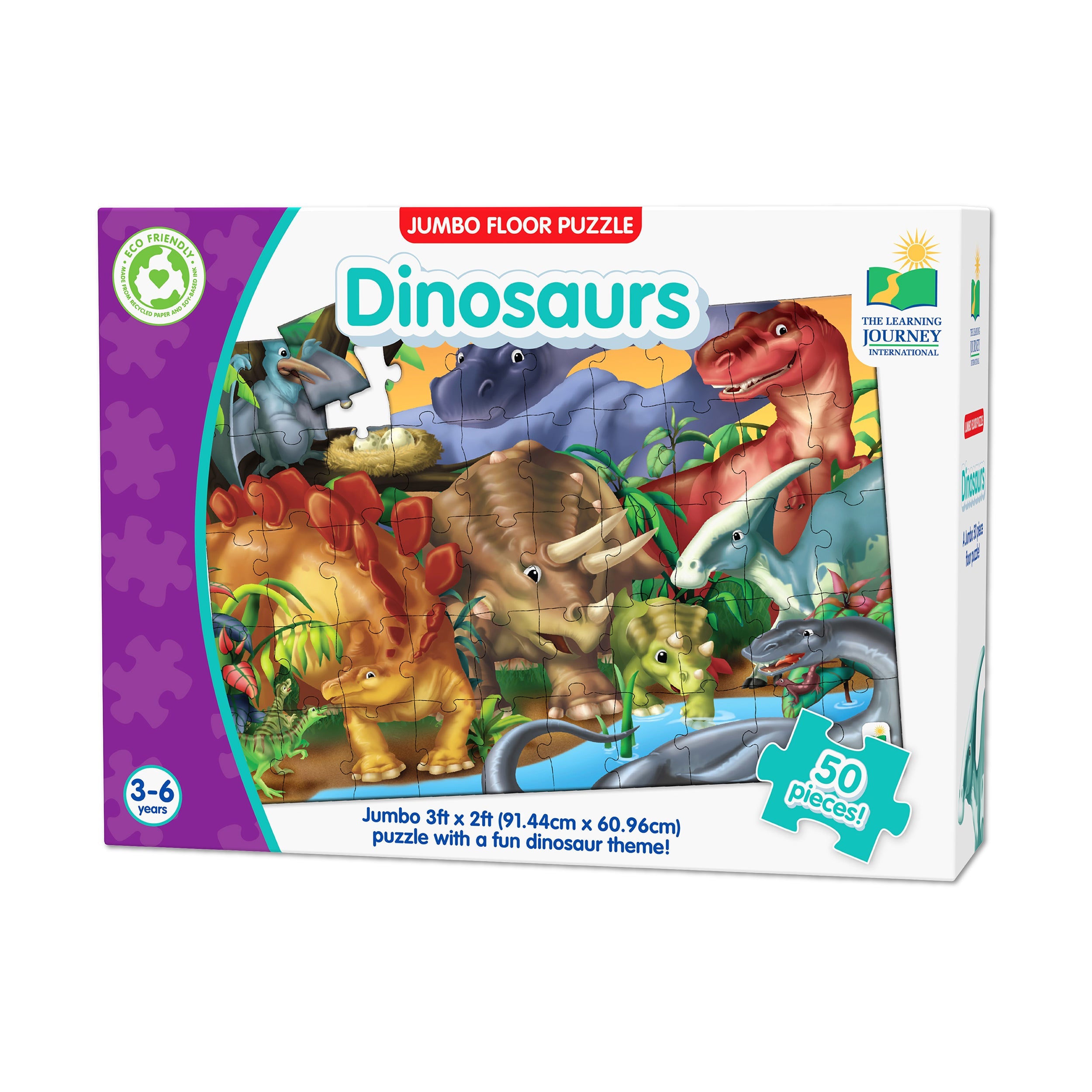  The Learning Journey Jumbo Floor Puzzle - Dinosaurs: 50 Pcs - Multi-color - Bonton