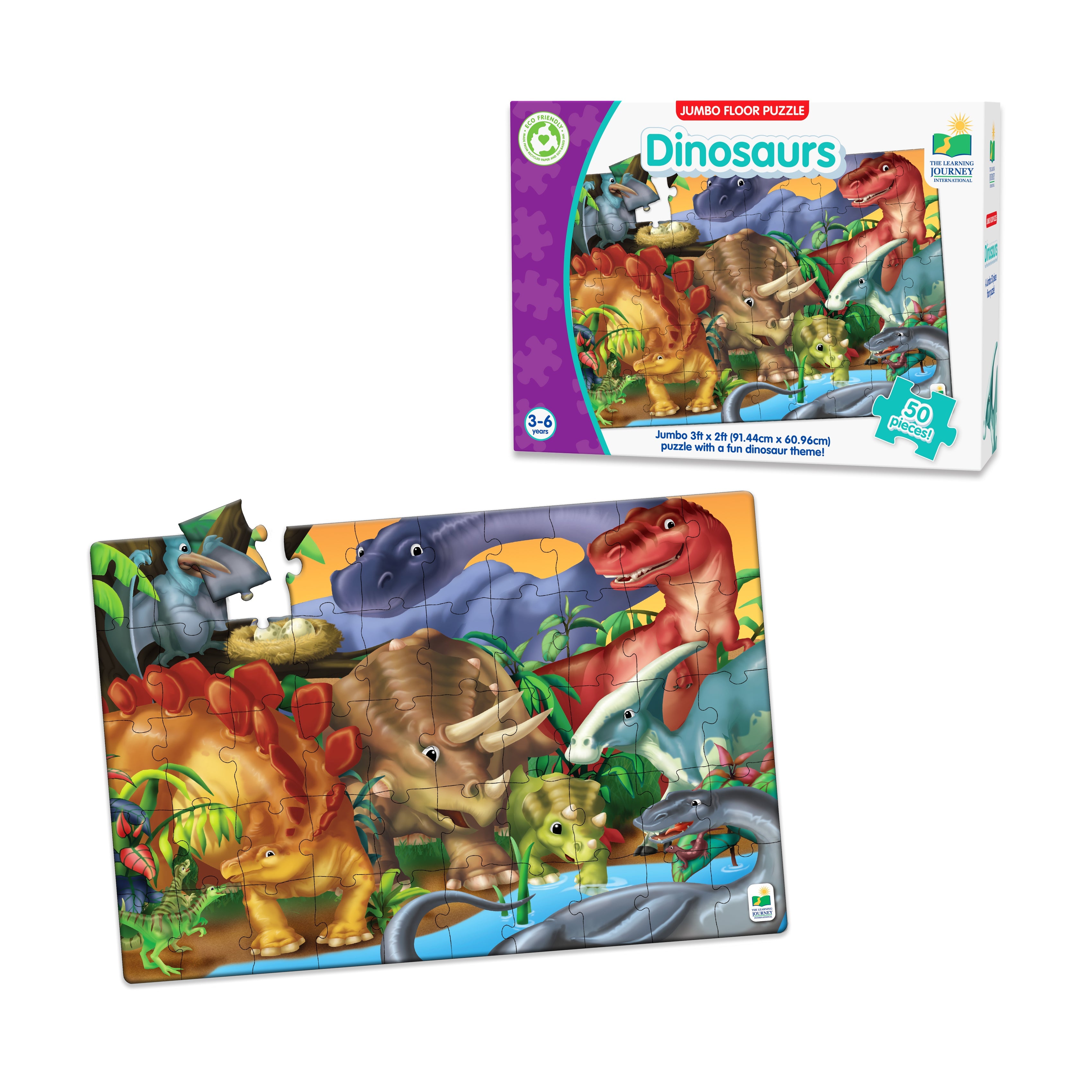  The Learning Journey Jumbo Floor Puzzle - Dinosaurs: 50 Pcs - Multi-color - Bonton