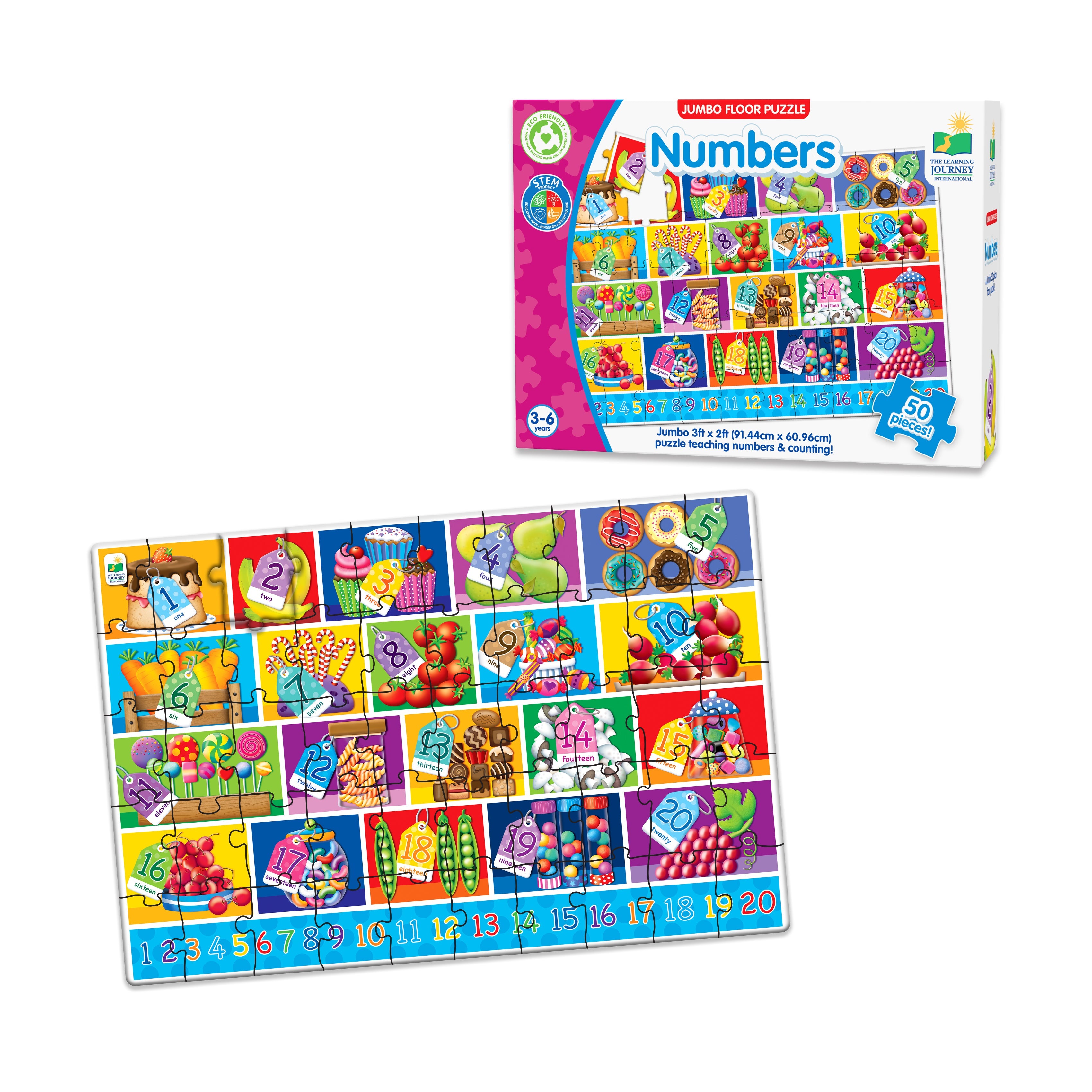  The Learning Journey Jumbo Floor Puzzle - Numbers: 50 Pcs - Multi-color - Bonton