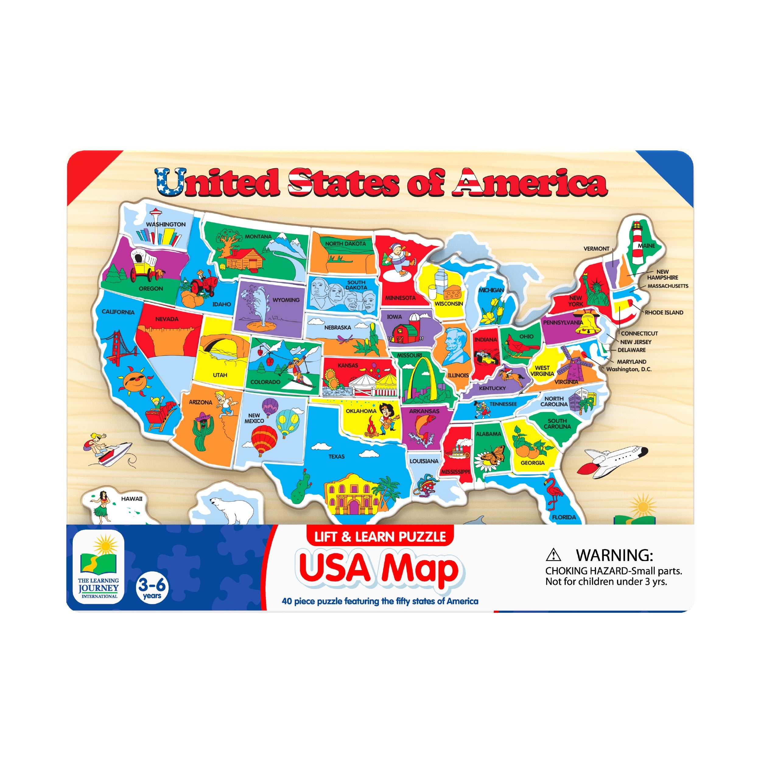  The Learning Journey Lift & Learn Puzzle - USA Map: 40 Pcs - Multi-color - Bonton