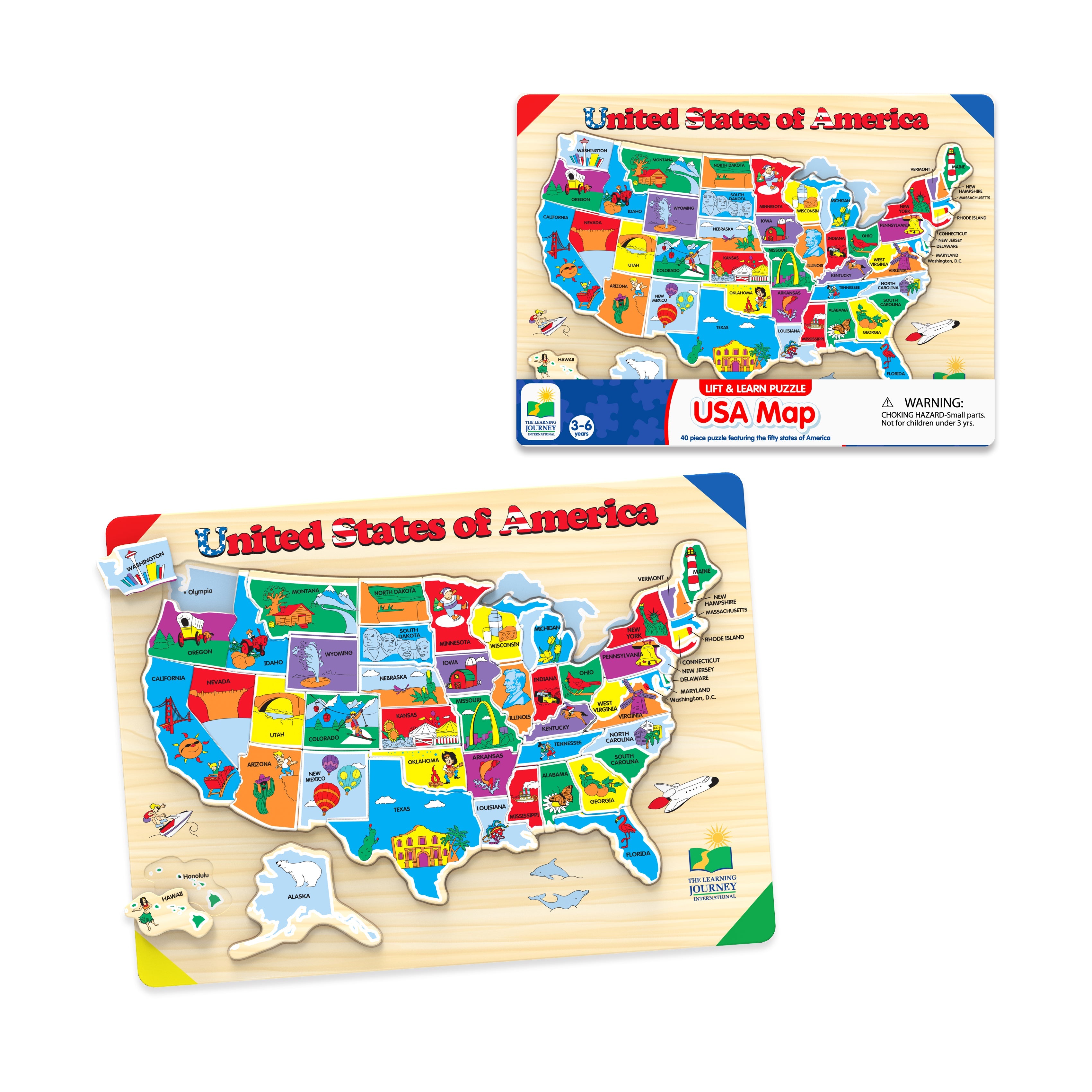  The Learning Journey Lift & Learn Puzzle - USA Map: 40 Pcs - Multi-color - Bonton