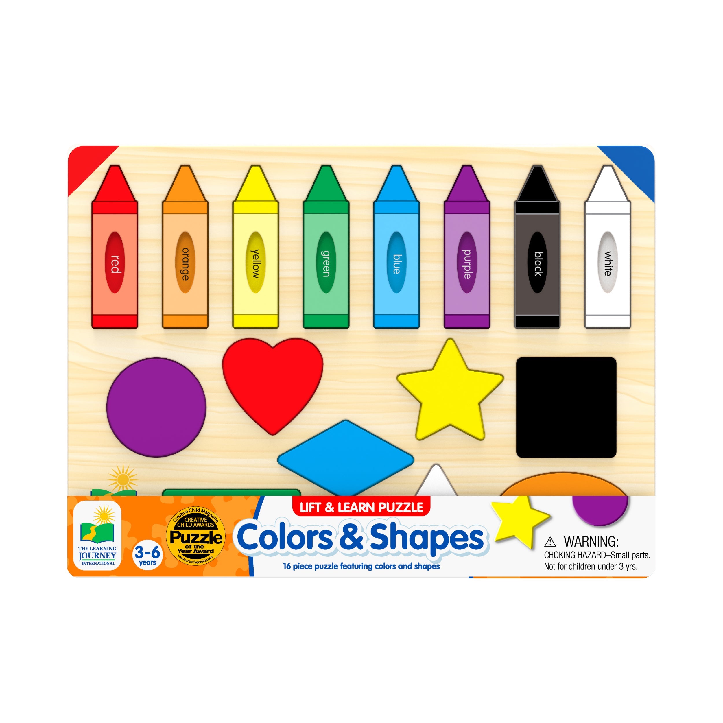  The Learning Journey Lift & Learn Puzzle - Colors & Shapes: 16 Pcs - Multi-color - Bonton