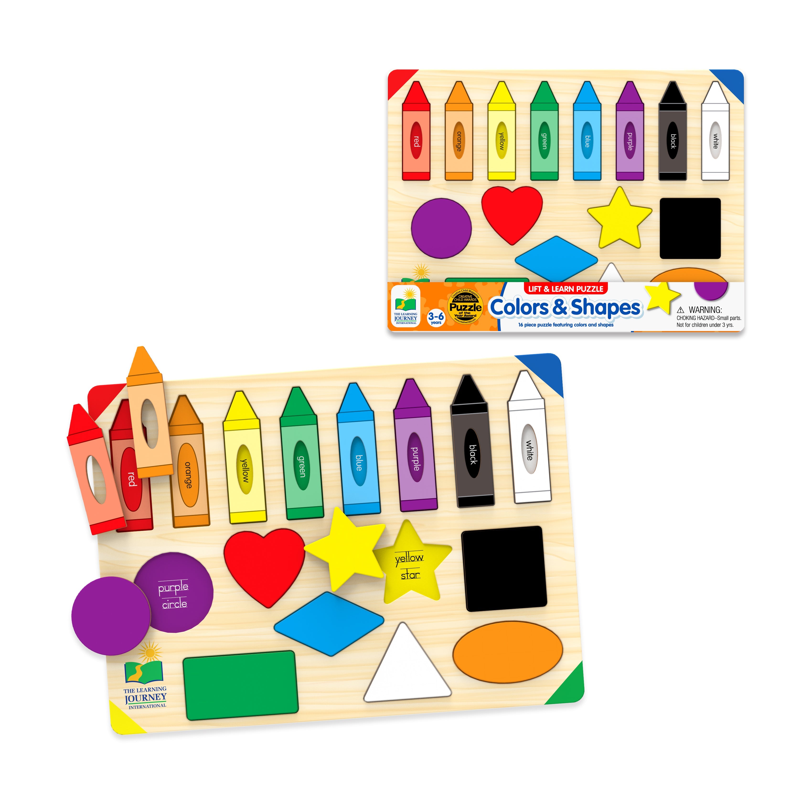  The Learning Journey Lift & Learn Puzzle - Colors & Shapes: 16 Pcs - Multi-color - Bonton