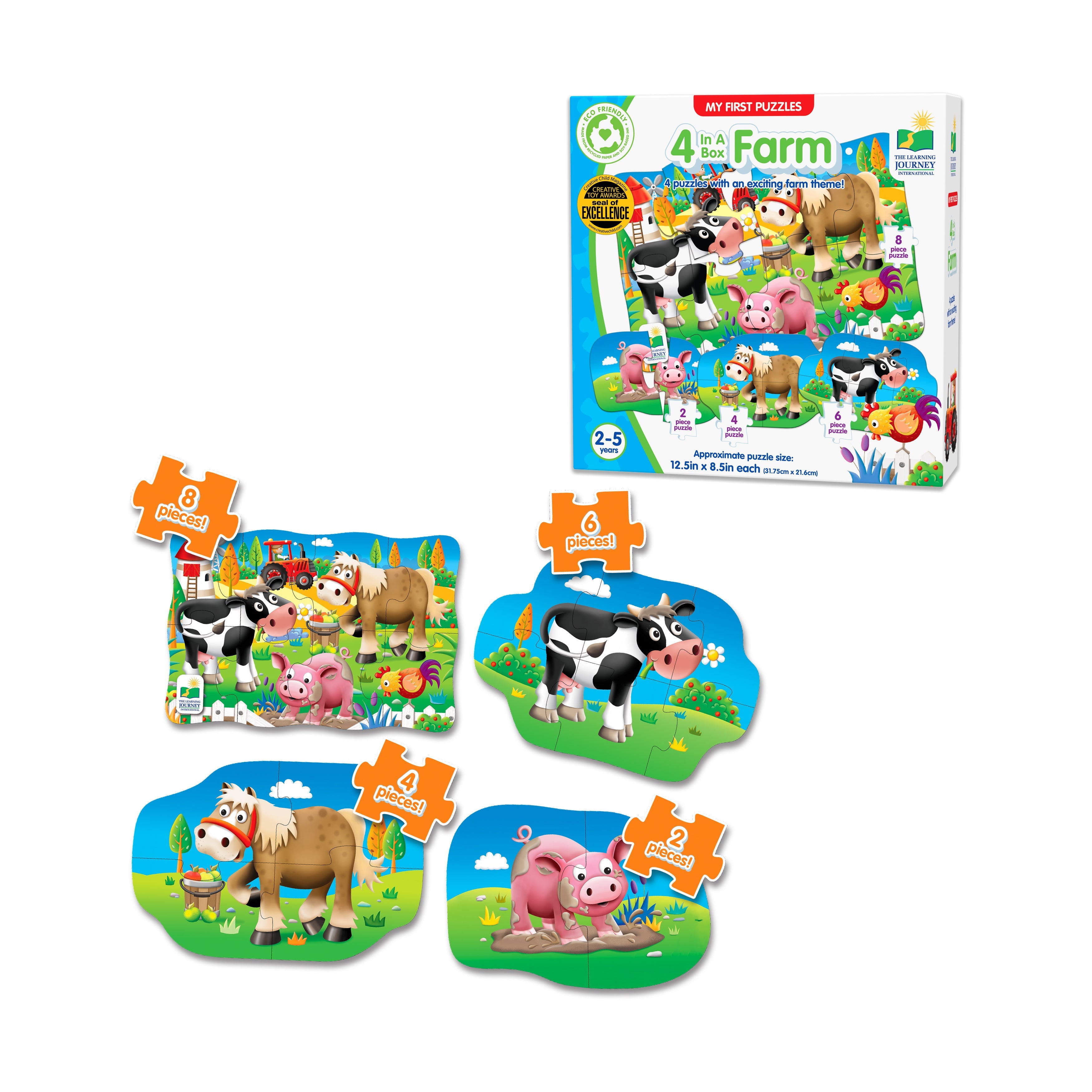  The Learning Journey My First Puzzles - 4 In A Box - Farm: 20 Pcs - Multi-color - Bonton