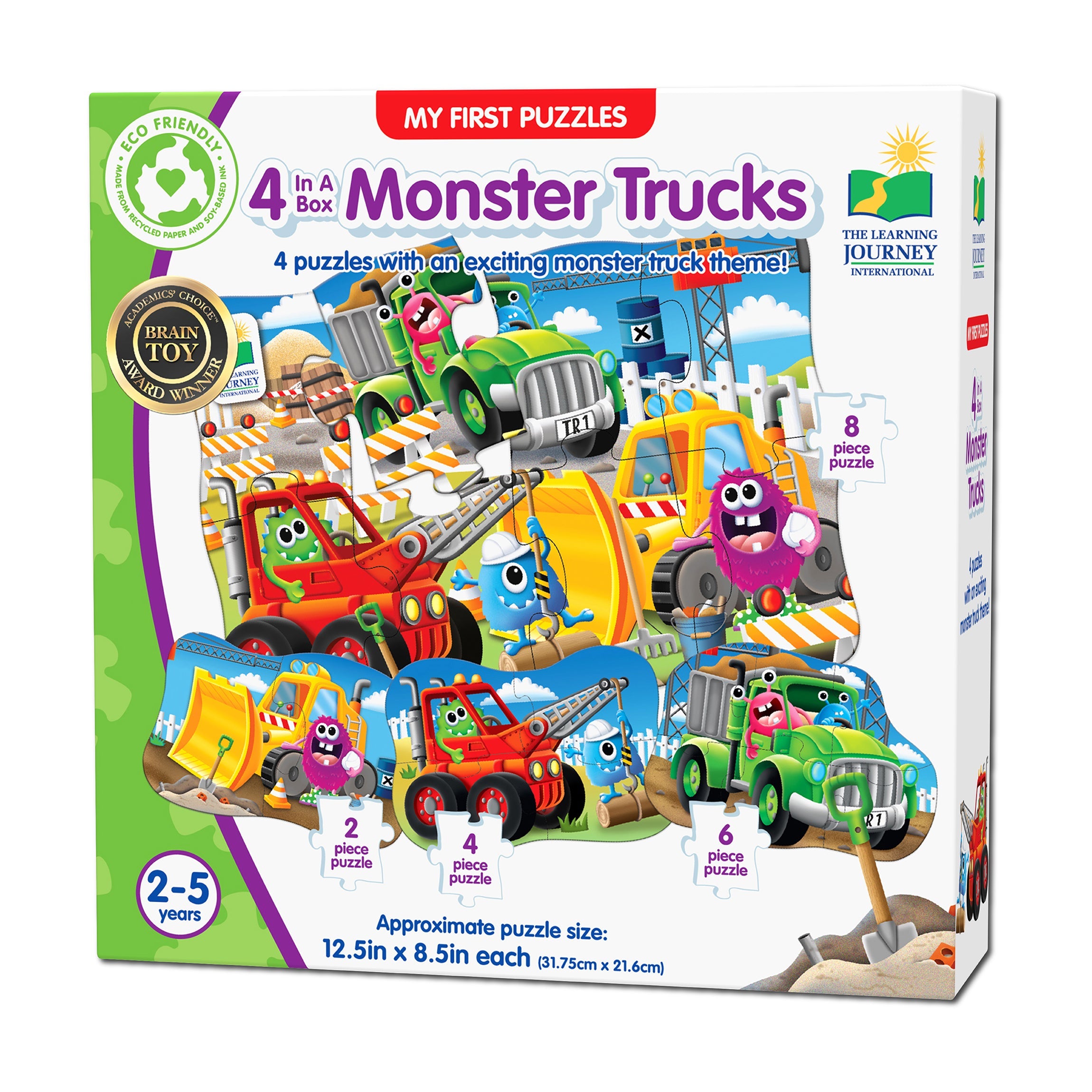  The Learning Journey My First Puzzles - 4 In A Box - Monster Trucks: 20 Pcs - Multi-color - Bonton