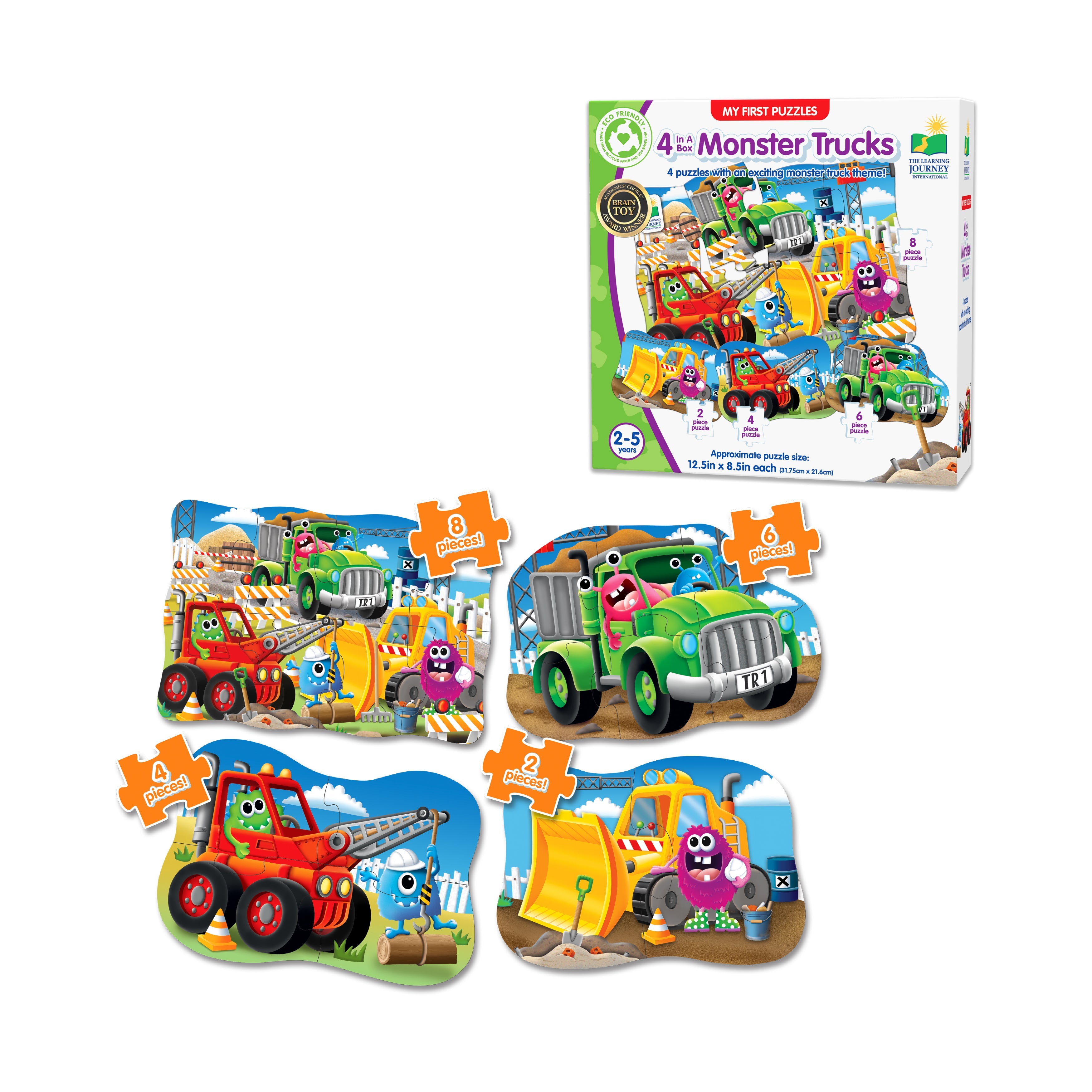  The Learning Journey My First Puzzles - 4 In A Box - Monster Trucks: 20 Pcs - Multi-color - Bonton