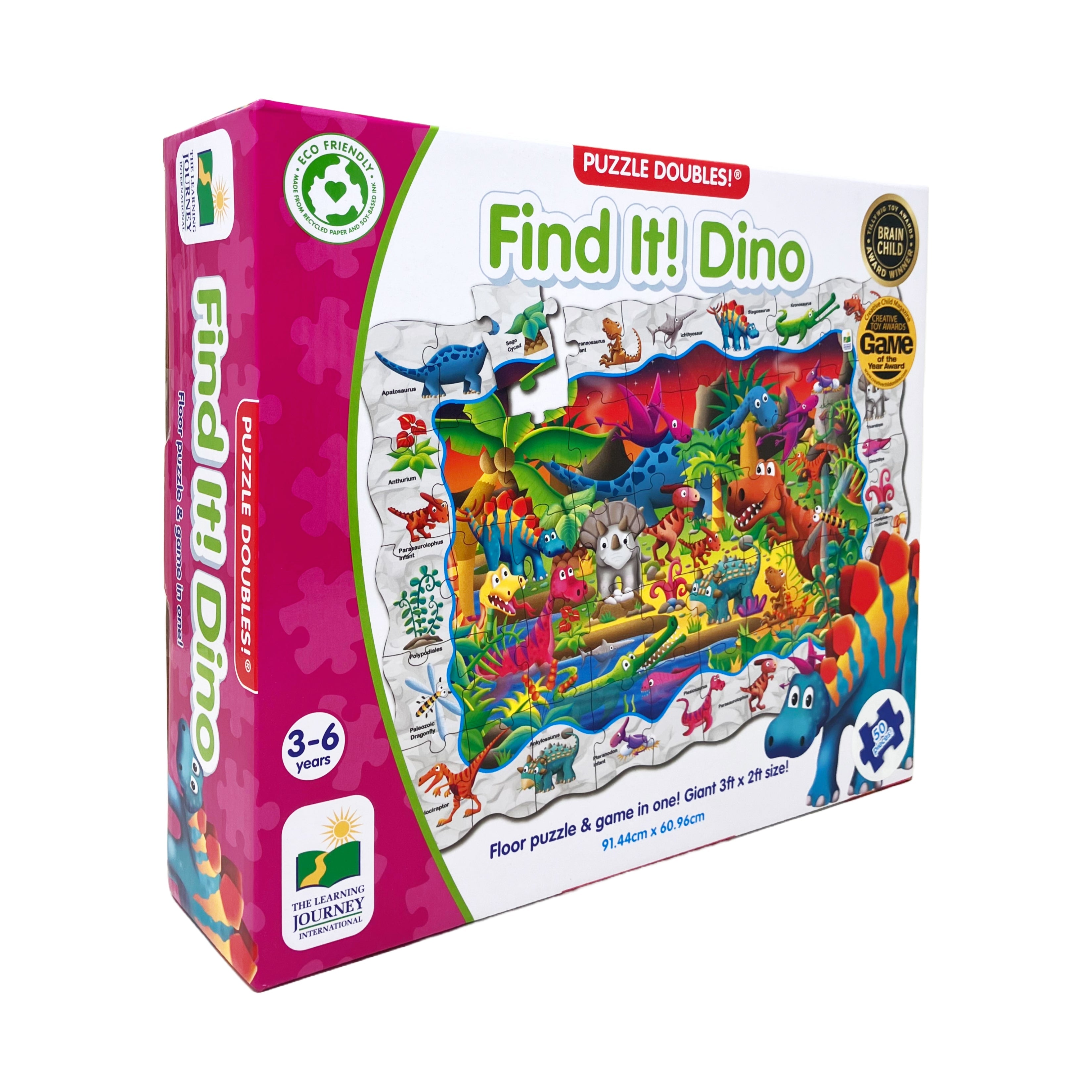  The Learning Journey Puzzle Doubles! - Find It! Dino: 50 Pcs - Multi-color - Bonton