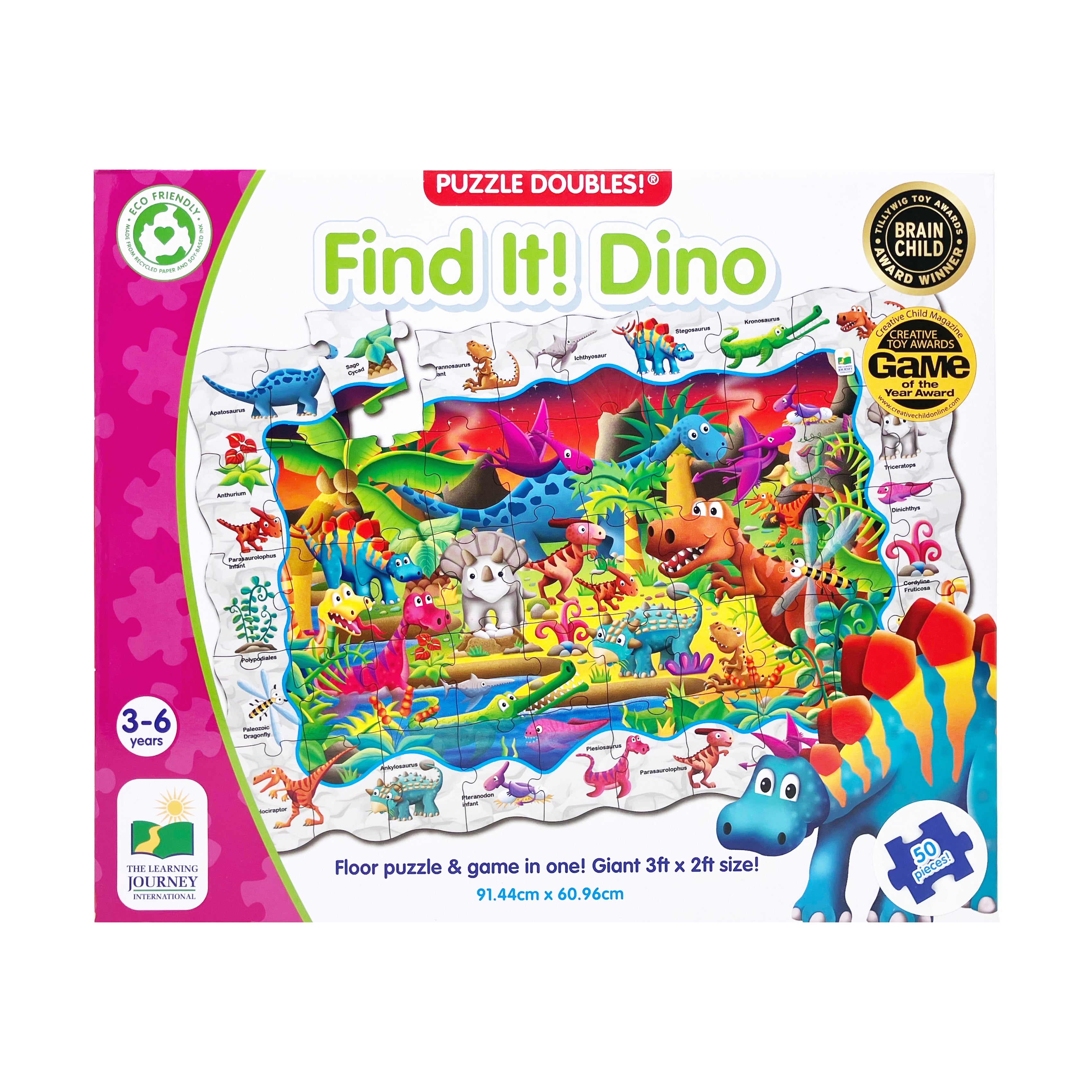  The Learning Journey Puzzle Doubles! - Find It! Dino: 50 Pcs - Multi-color - Bonton