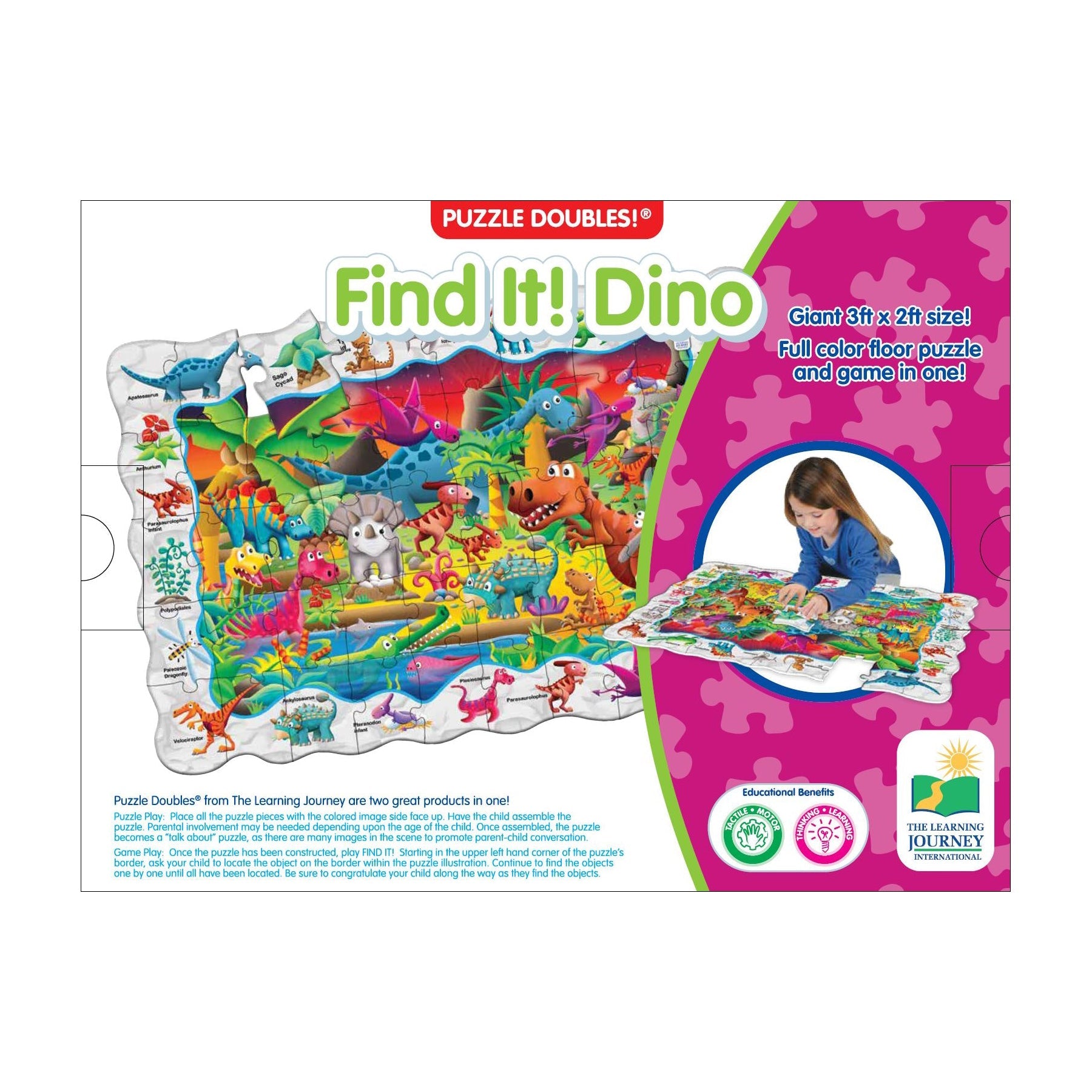  The Learning Journey Puzzle Doubles! - Find It! Dino: 50 Pcs - Multi-color - Bonton