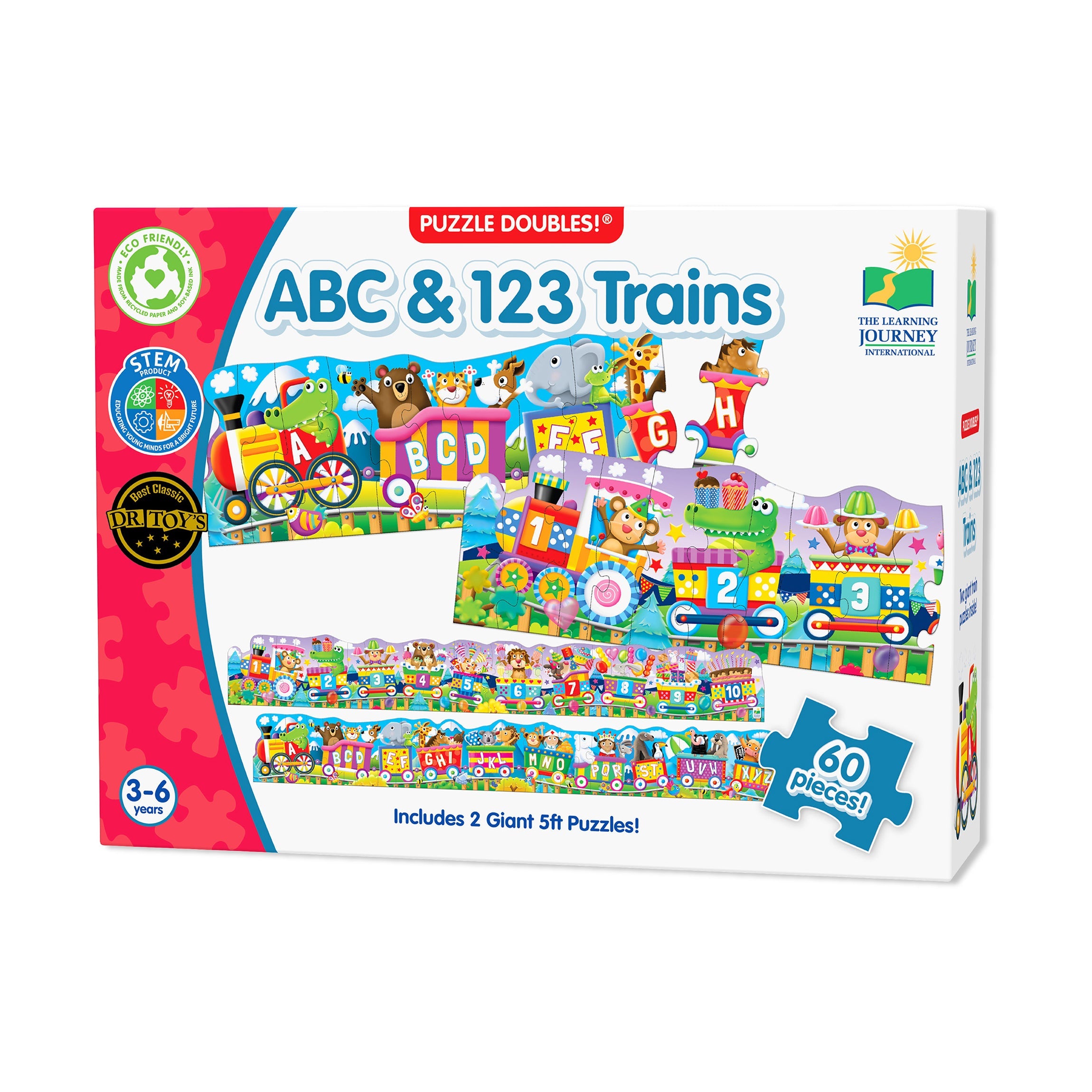  The Learning Journey Puzzle Doubles! - ABC & 123 Trains: 60 Pcs - Multi-color - Bonton