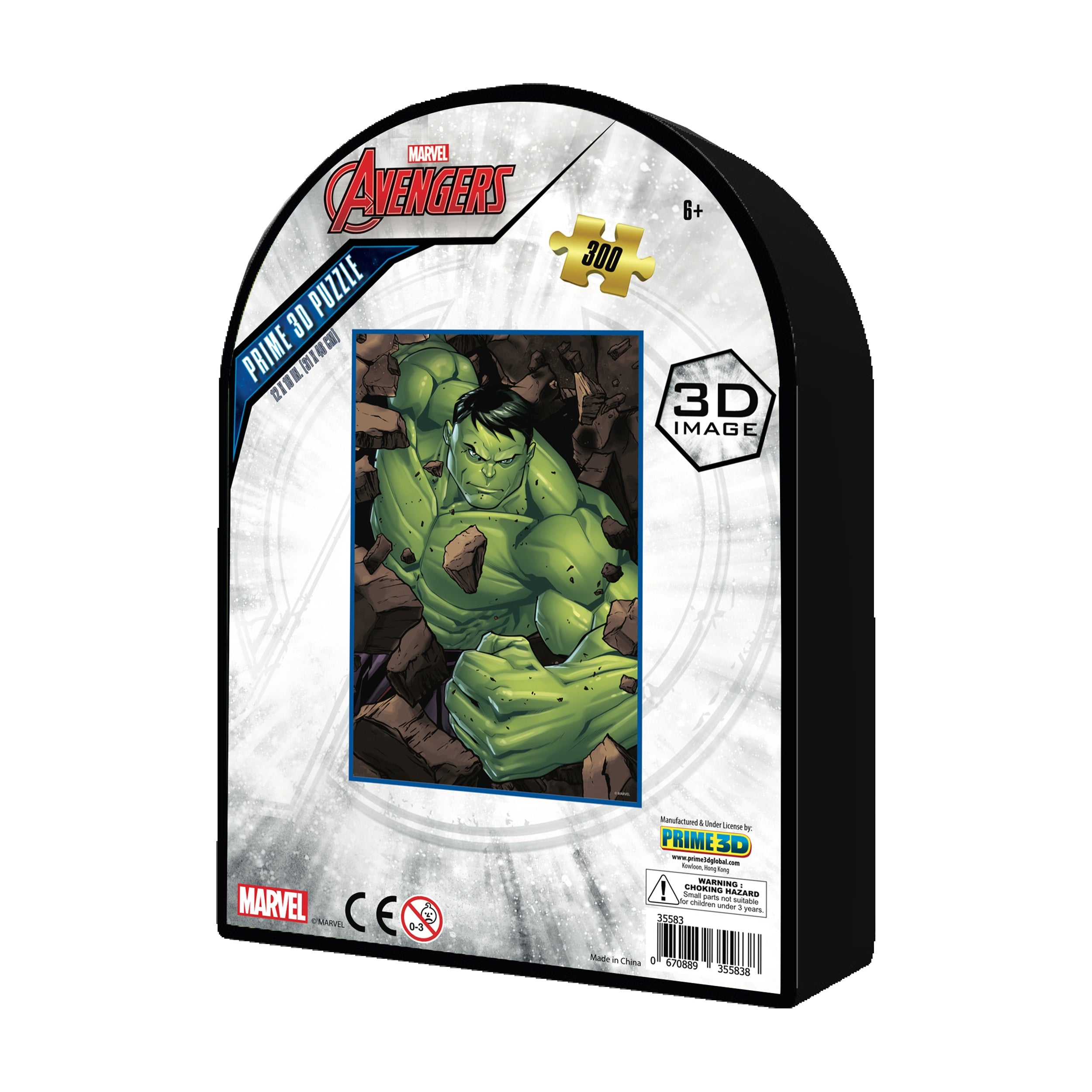  Prime 3D Marvel Avengers - The Incredible Hulk 3D Lenticular Jigsaw Puzzle in a Collectible Shaped Tin: 300 Pcs - Multi-color - Bonton