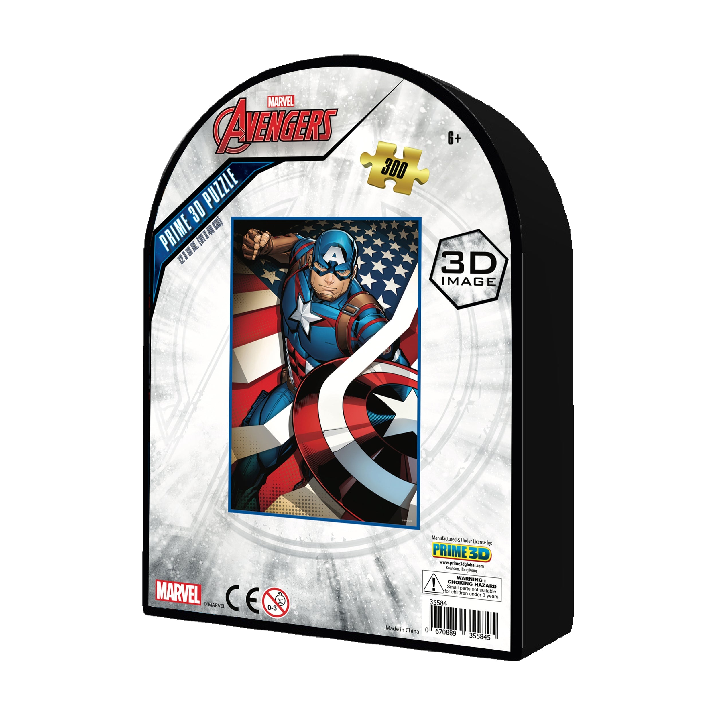  Prime 3D Marvel Avengers - Captain America 3D Lenticular Jigsaw Puzzle in a Collectible Shaped Tin: 300 Pcs - Multi-color - Bonton