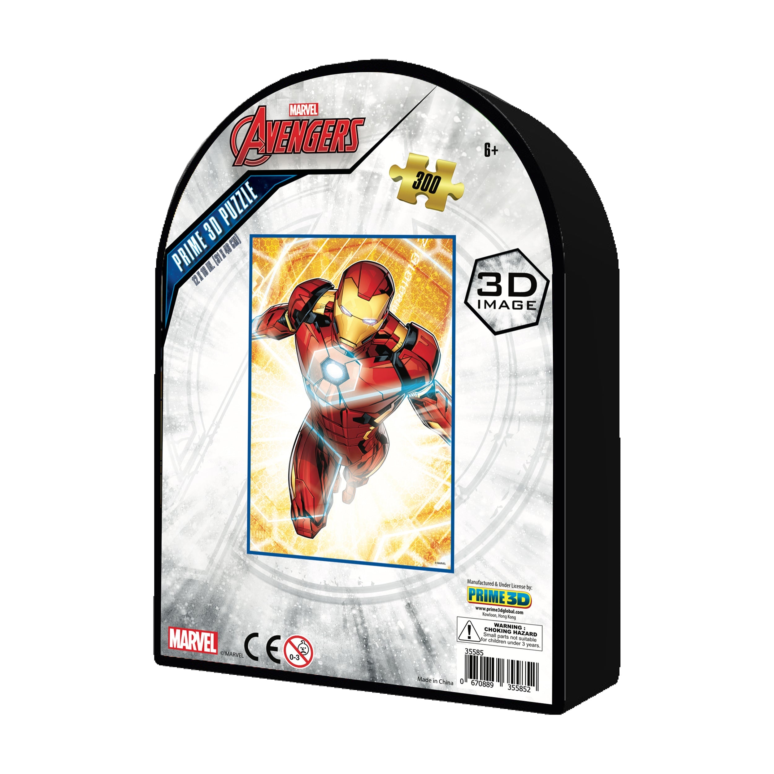  Prime 3D Marvel Avengers - Iron Man 3D Lenticular Jigsaw Puzzle in a Collectible Shaped Tin: 300 Pcs - Multi-color - Bonton