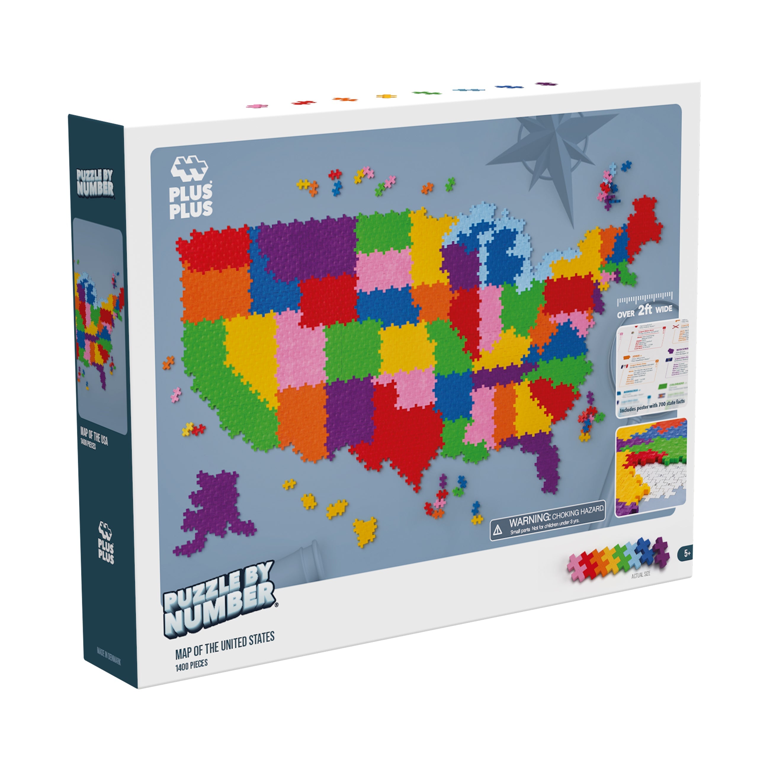  Plus-Plus Puzzle By Number - Map of the United States: 1400 Pcs - Multi-color - Bonton