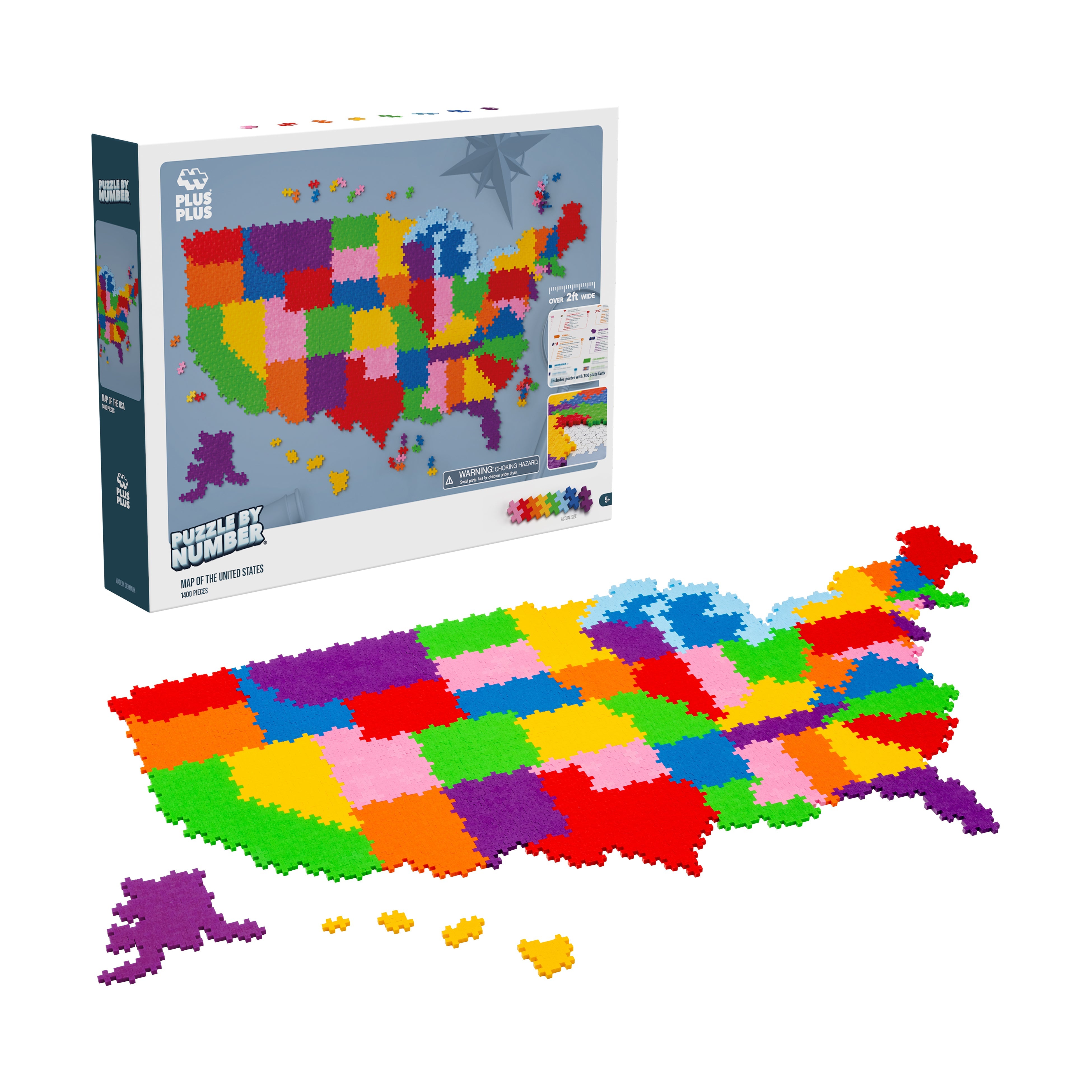  Plus-Plus Puzzle By Number - Map of the United States: 1400 Pcs - Multi-color - Bonton