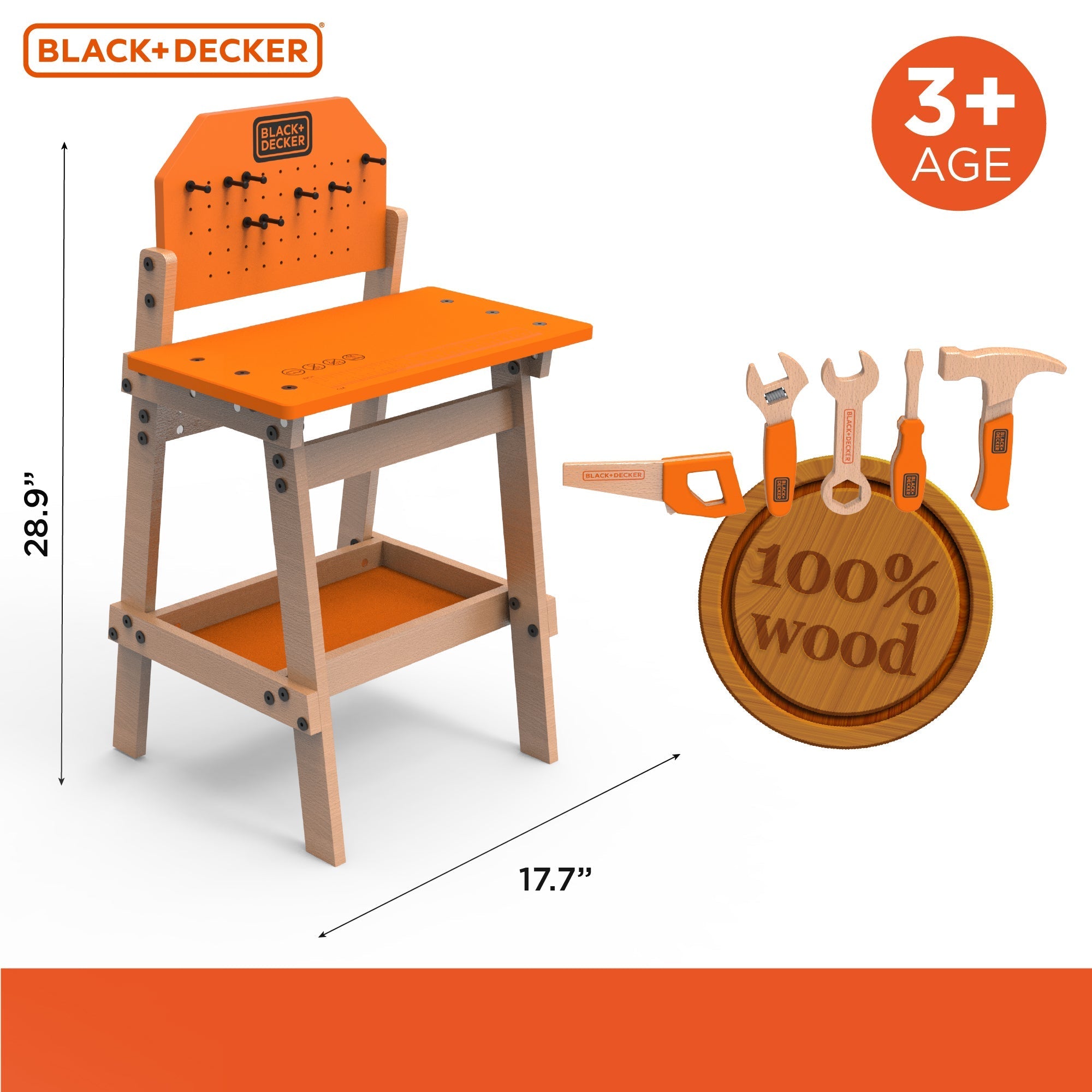  Black & Decker Black and Decker Kids Workbench & Wooden Tool Set for Kids - Multi - Bonton