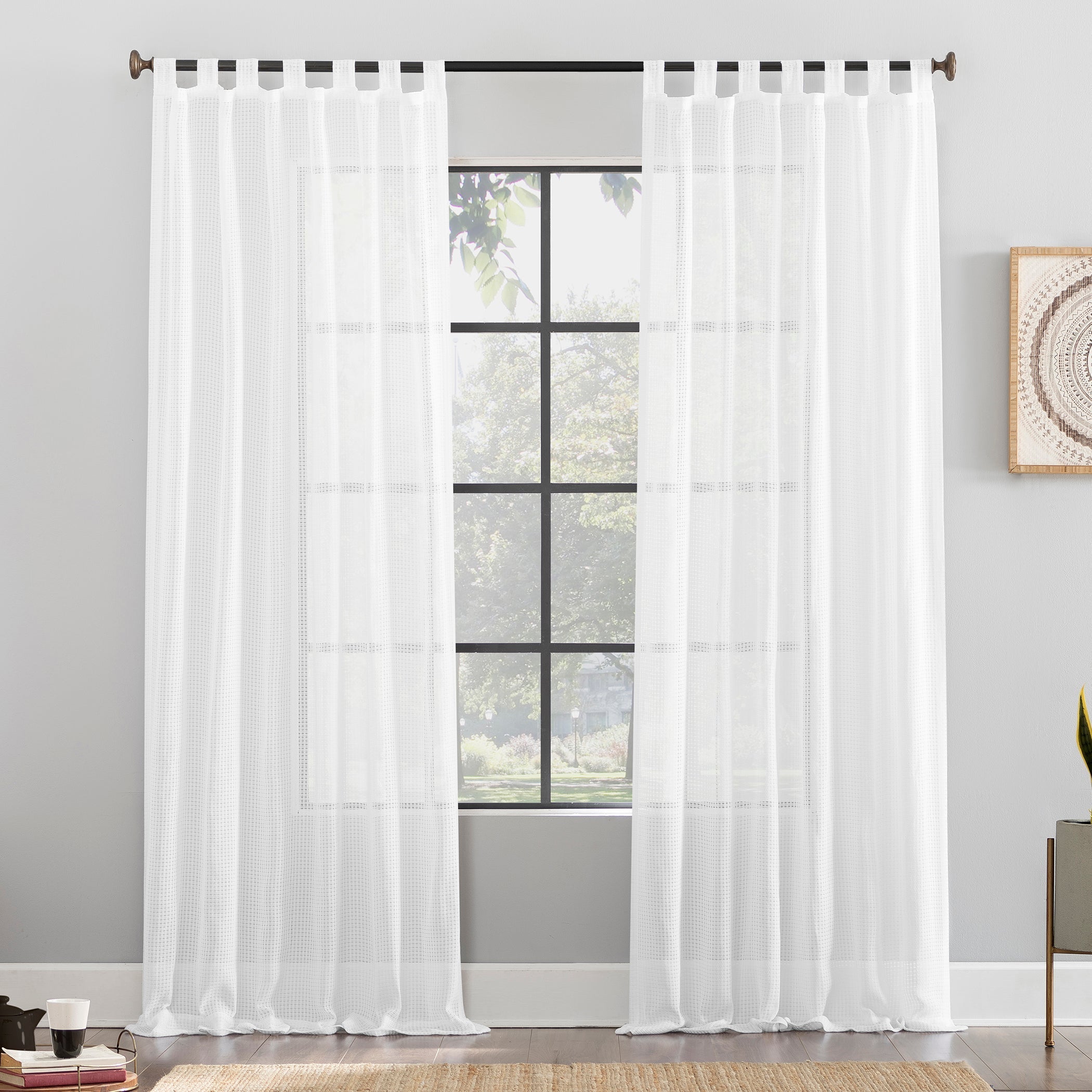  Waffle Weave Cotton Blend Tab Top Curtain - Chrome Gray - Bonton