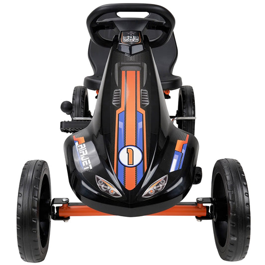 Air Jet Pedal Go Kart - Orange - Kids, Sporty Graphics on The Front Fairing, Adjustable Bucket Seat, 4 Spoke Rims w/ 10" EVA Wheels, Sporty Steering Wheel, Kids Go Kart Ages 4+-Multi-One Size-2