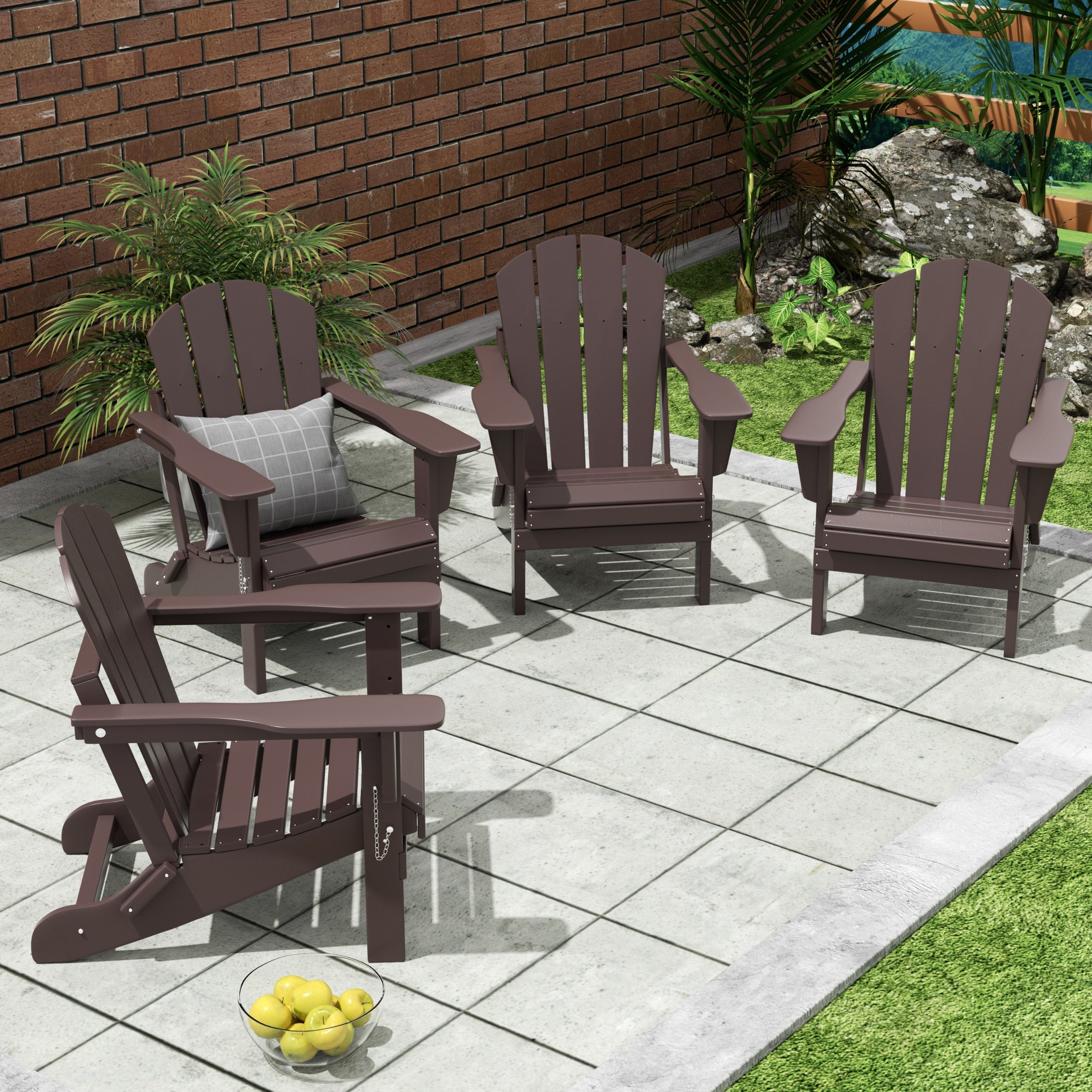  Westin Furniture Outdoor Patio Folding Adirondack Chair, Set of 4 - Dark Brown - Bonton