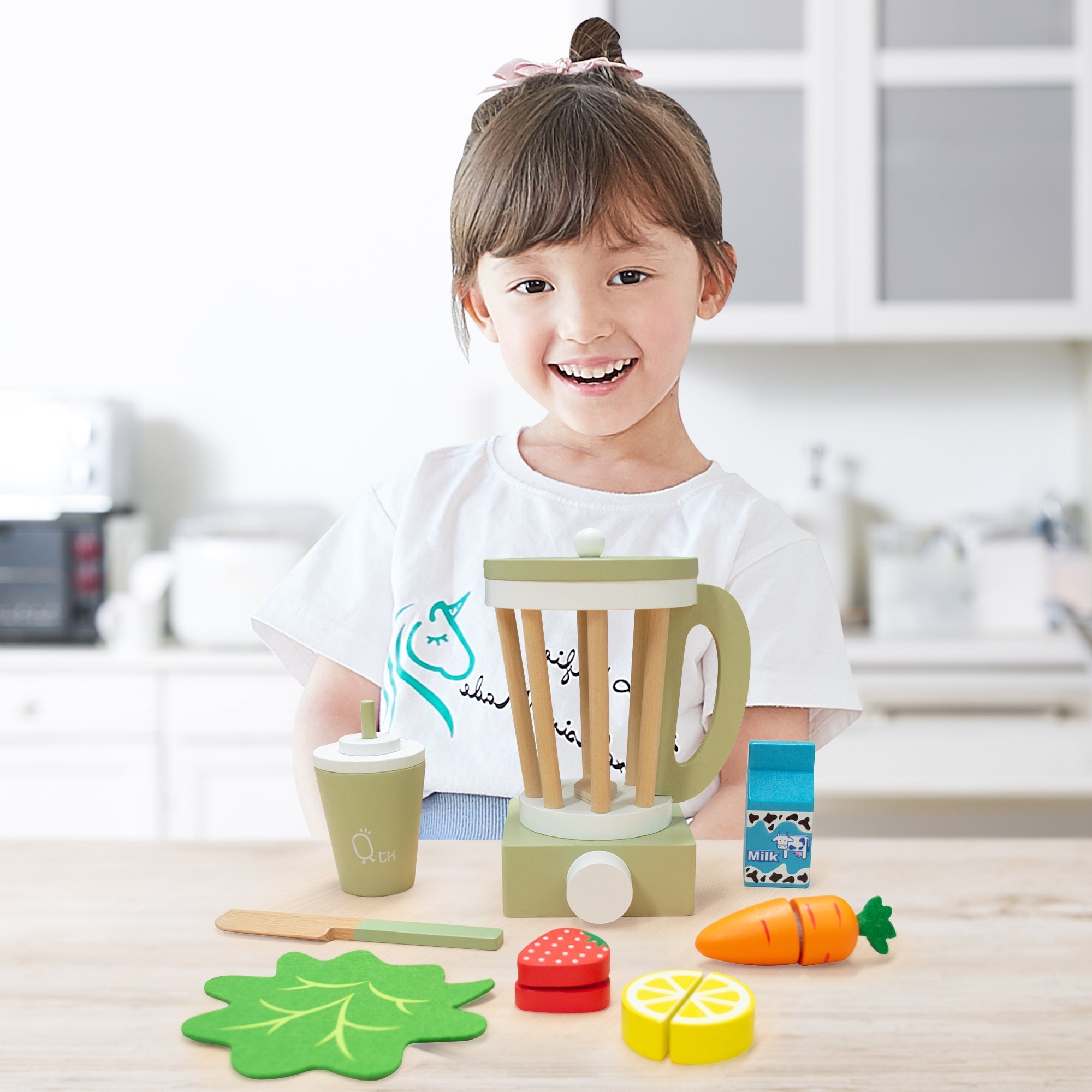  Teamson Kids Teamson Kids - Little Chef Frankfurt Wooden Blender Play Kitchen Accessories - Green - Bonton