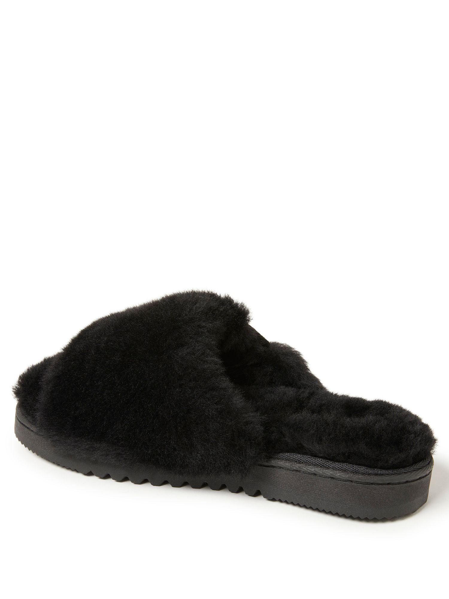  Dearfoams Fireside by Women's Cairns Shearling Easy On/Off Slide Sandal Slipper - Black - Bonton