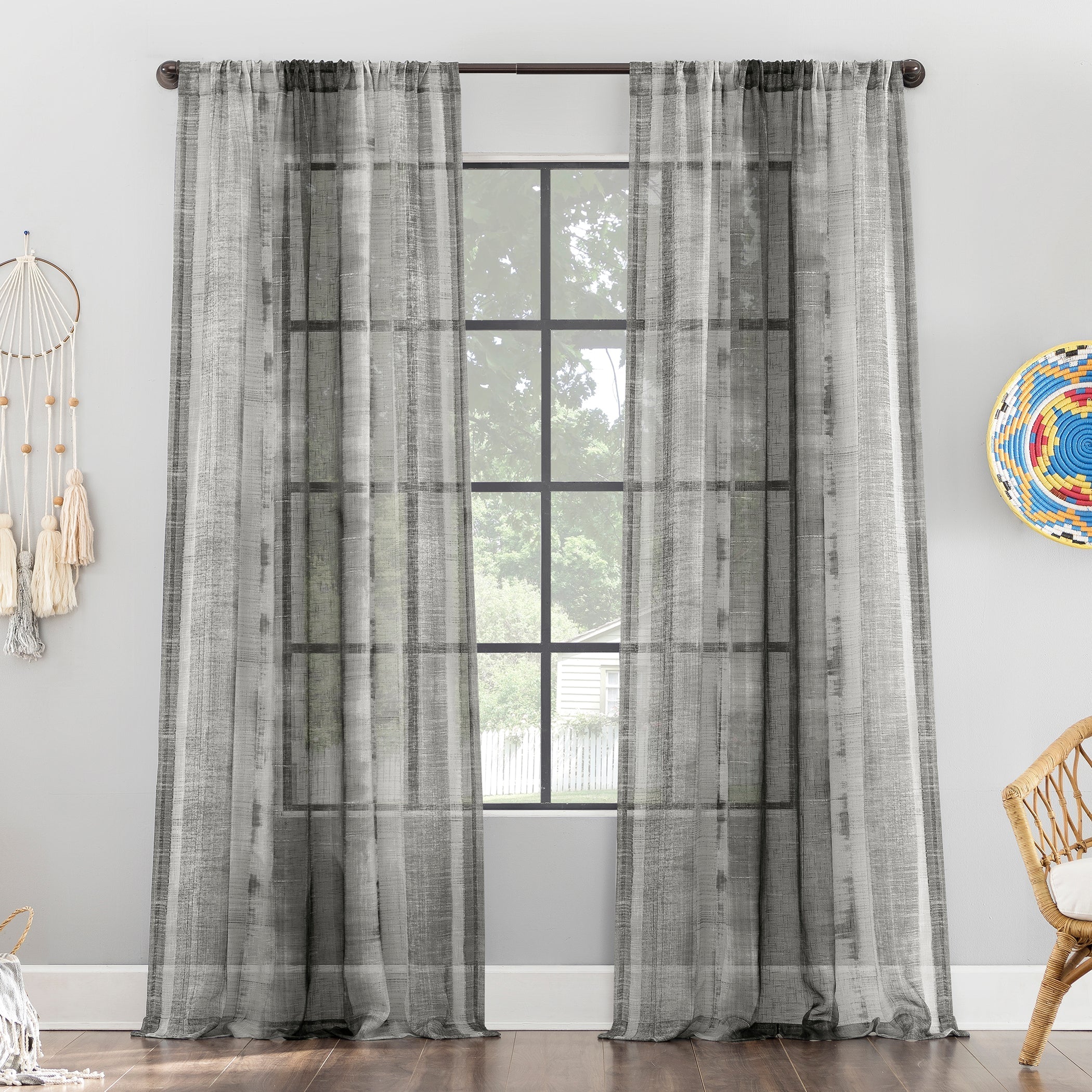  Shibori Stripe Linen Blend Curtain - Gray - Bonton