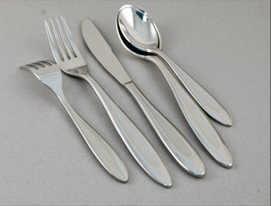  Ginkgo Charlie Stainless Steel Flatware 42 Piece Set - Mirror Stainless Steel/Satin Accent - Bonton