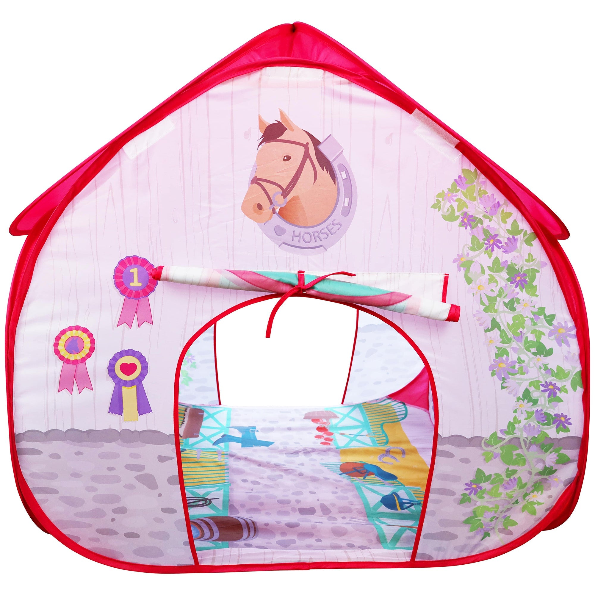  Fun2Give Pop It Up: Horse Stable - Pop-Up Playtent - Fun2Give Indoor Playhouse, Front & Back Doors, Spacious Interior, Pretend Play, Toddlers & Kids Ages 3+ - Multi - Bonton