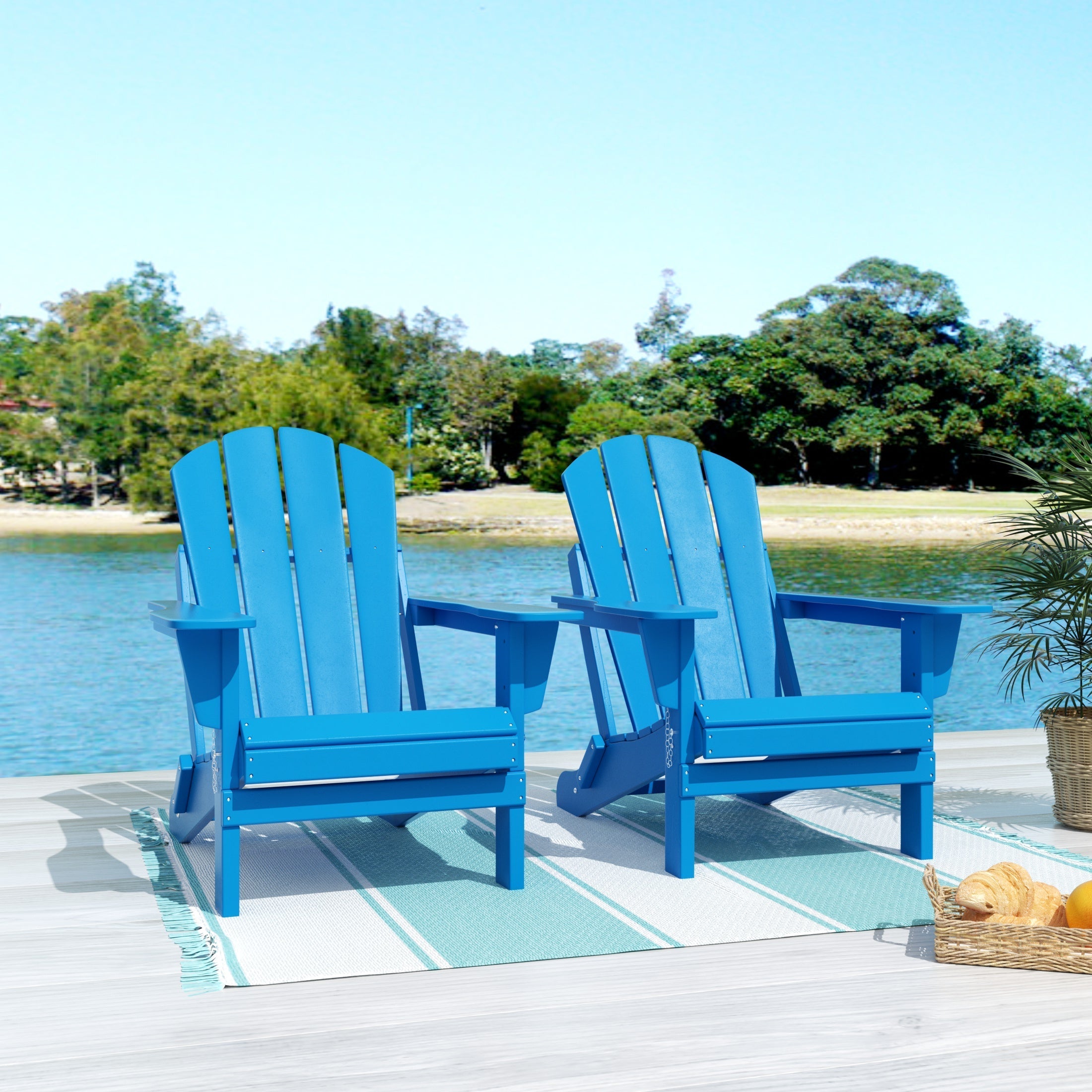  Westin Furniture Outdoor Folding Adirondack Chair, Set of 2 - Turquoise - Bonton