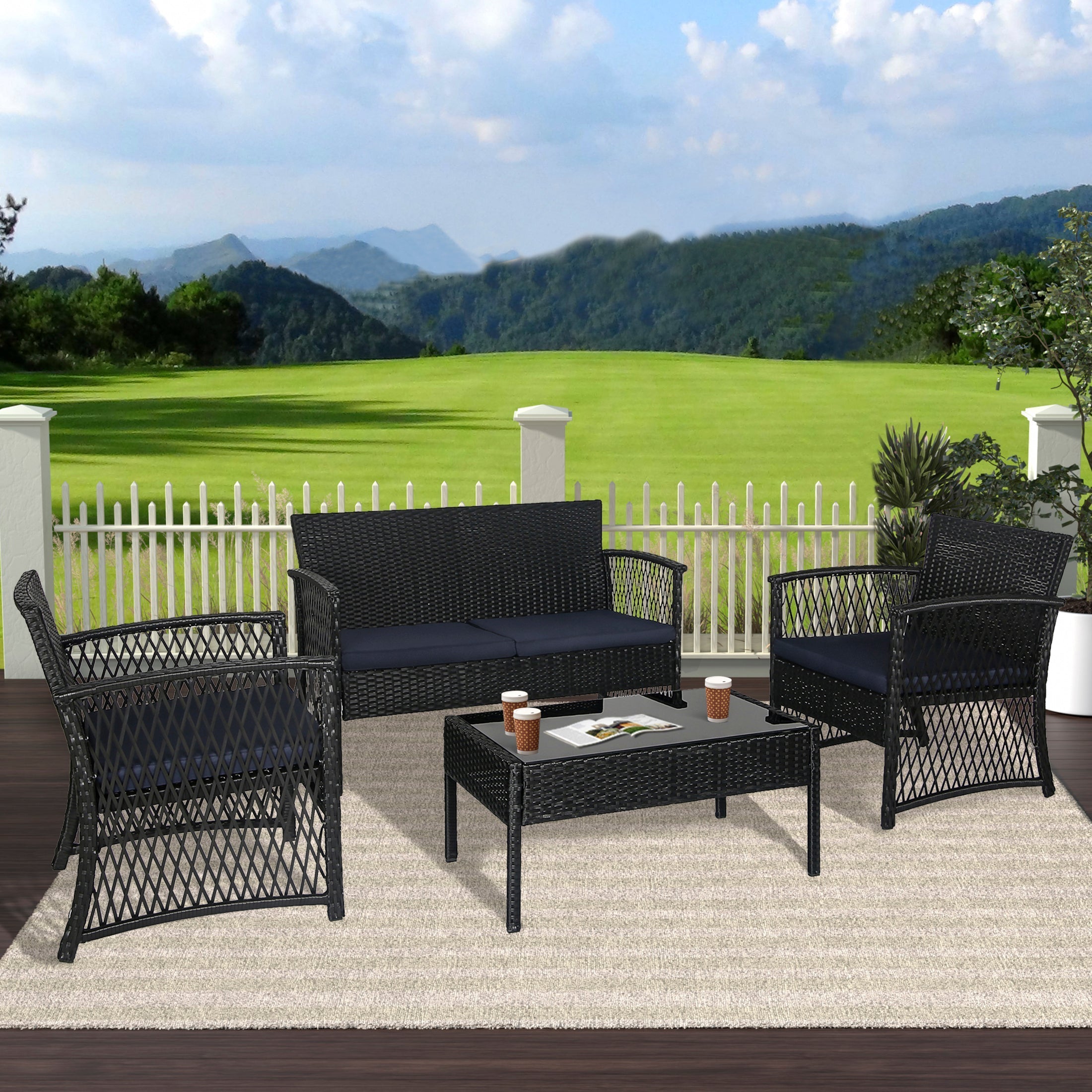  Westin Furniture 4-Piece Outdoor Patio Conversation Set - Gray/Navy - Bonton