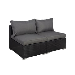 Outdoor Patio Rattan Wicker Armless Sofa with Cushions, Set of 2