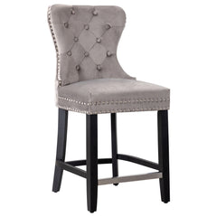 24" Tufted Velvet Counter Stool  Black & Velvet