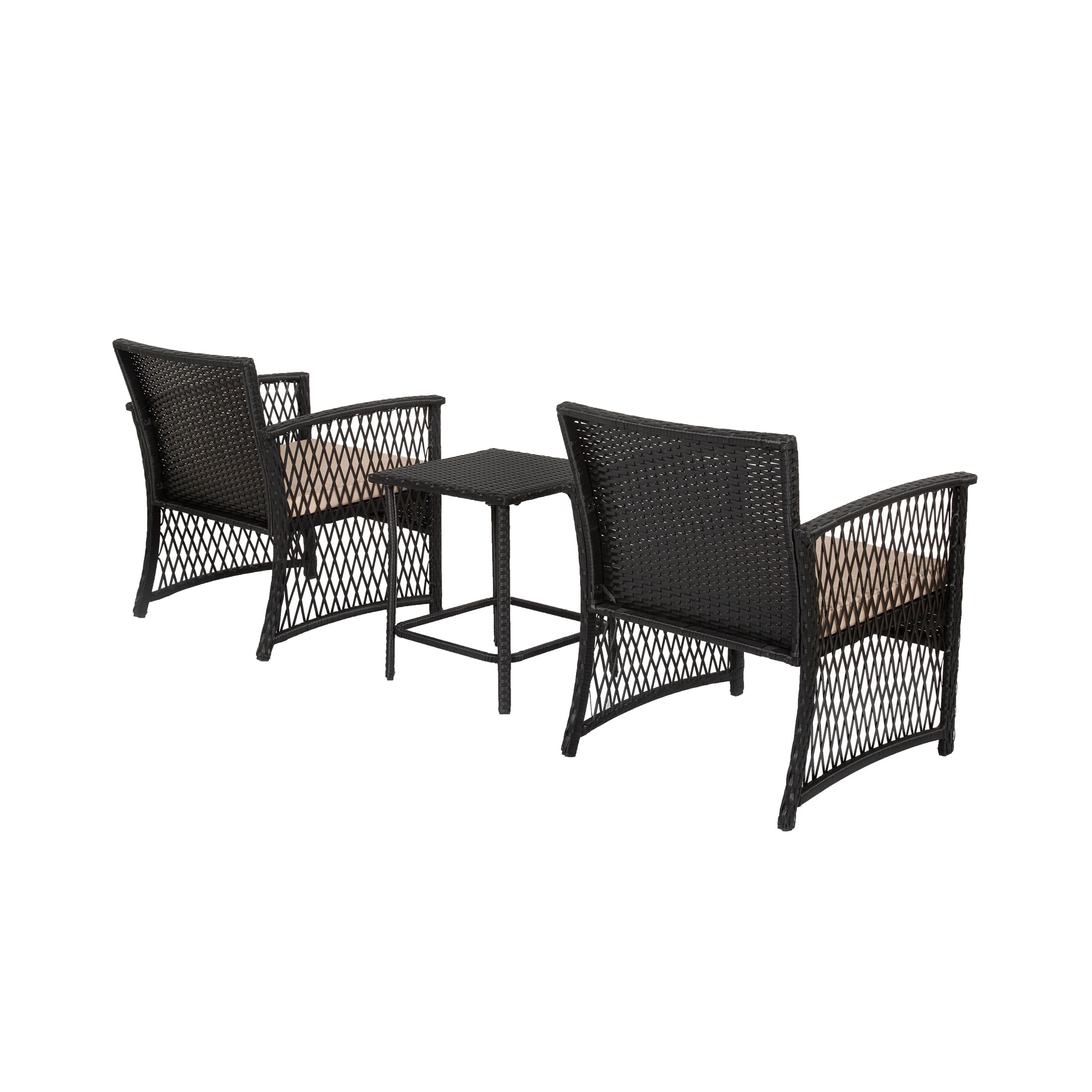  Westin Furniture 3-Piece Outdoor Patio Seating Conversation - Black/Beige - Bonton