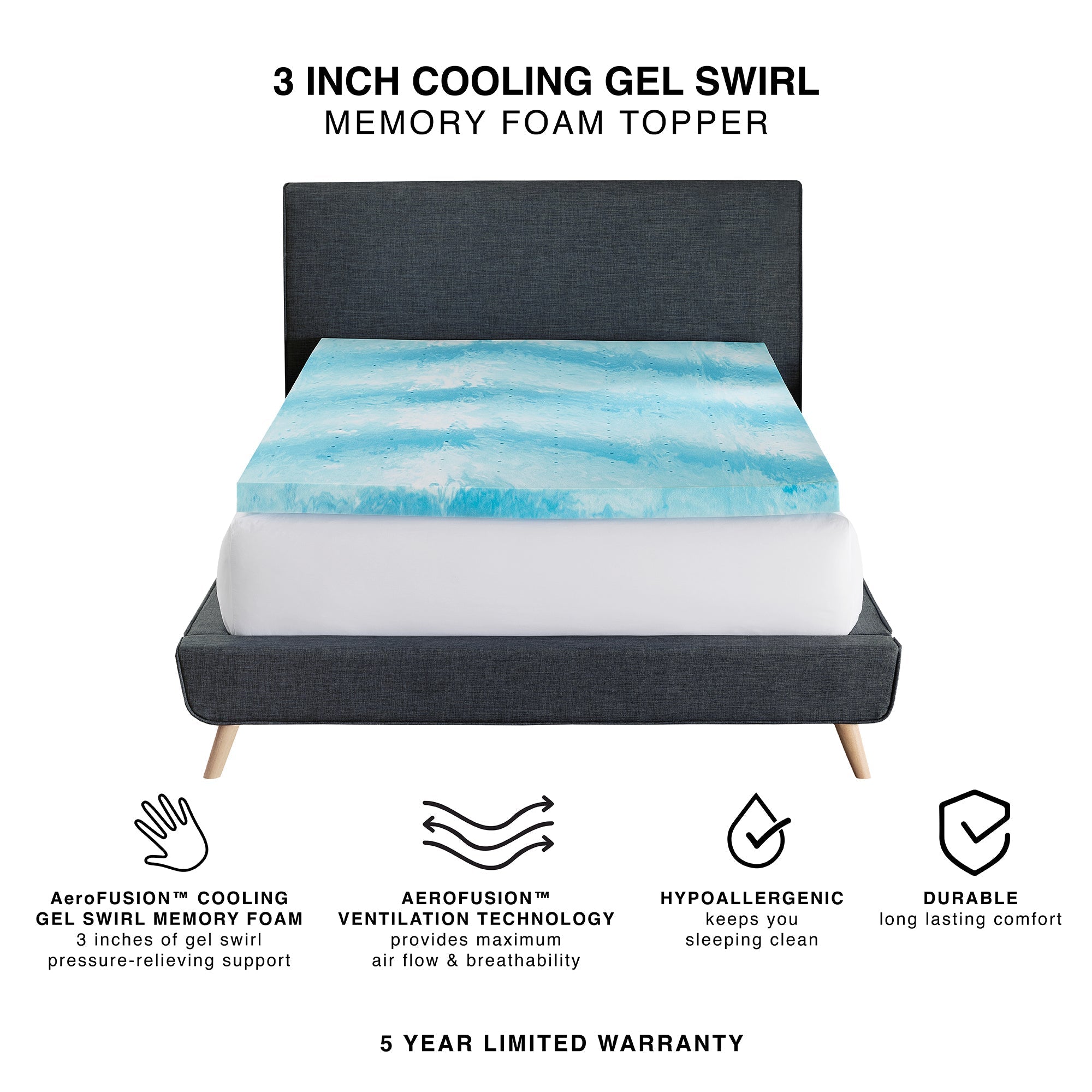  BodiPEDIC Cooling Gel Swirl Memory Foam Mattress Topper 3