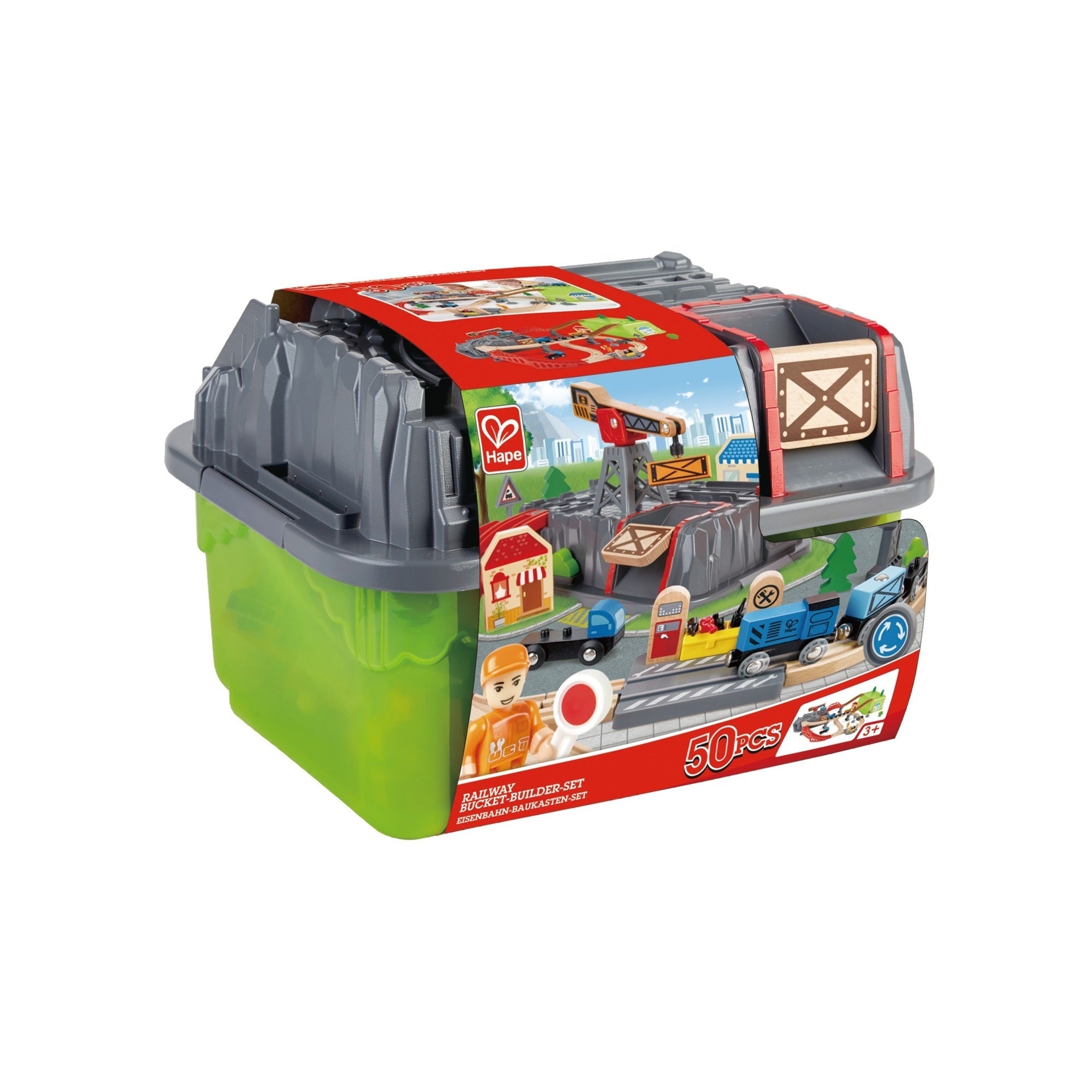  Hape Hape Train Building Set in a Bucket, 50 Pieces - Multi - Bonton