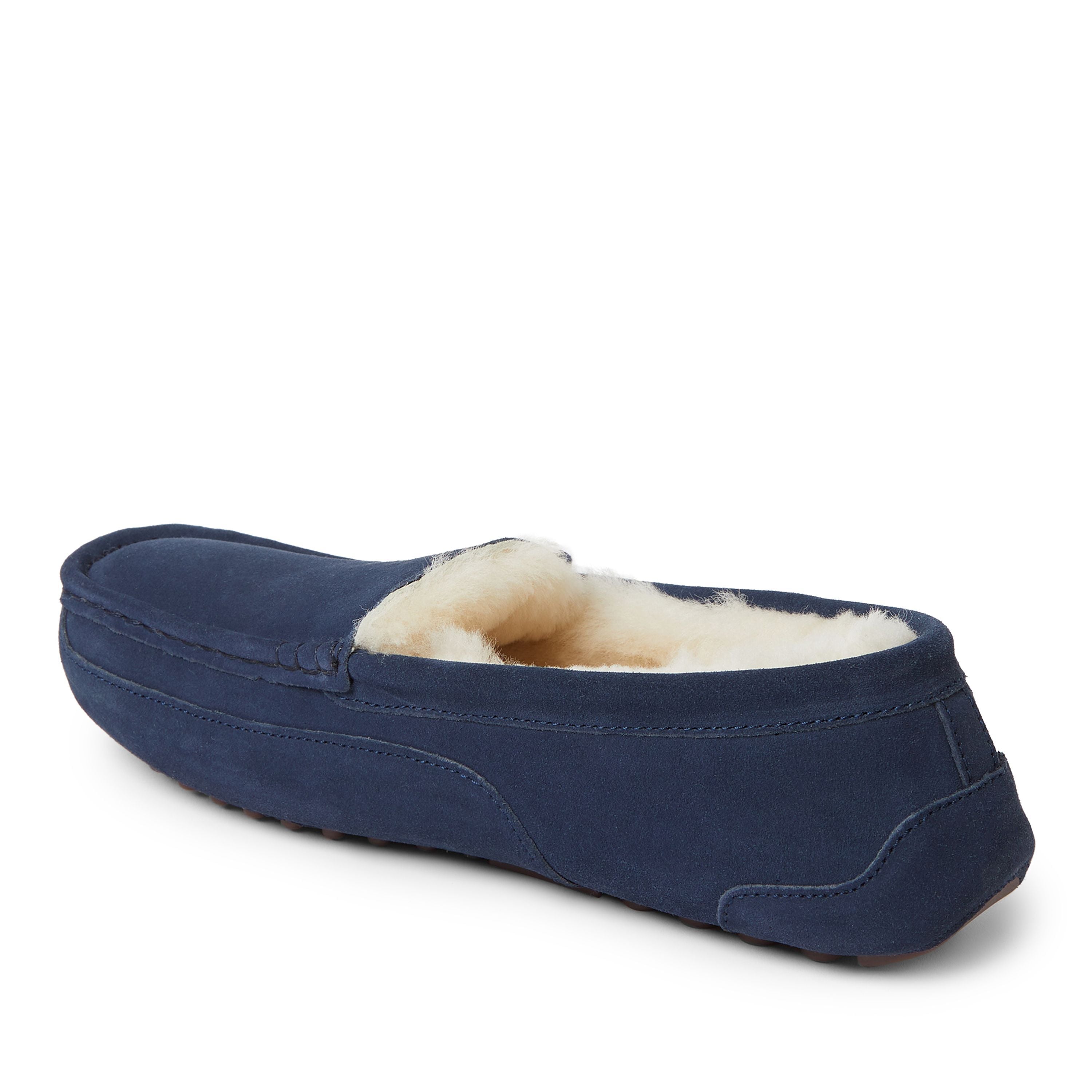  Dearfoams Fireside by Men's Melbourne Shearling Indoor/Outdoor Moccasin Slipper - Navy - Bonton