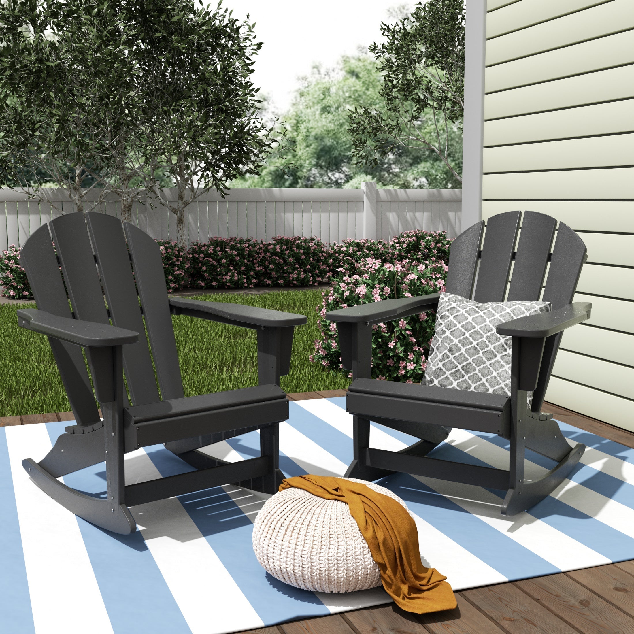  Westin Furniture Outdoor Patio Porch Rocking Adirondack Chair, Set of 2 - Black - Bonton