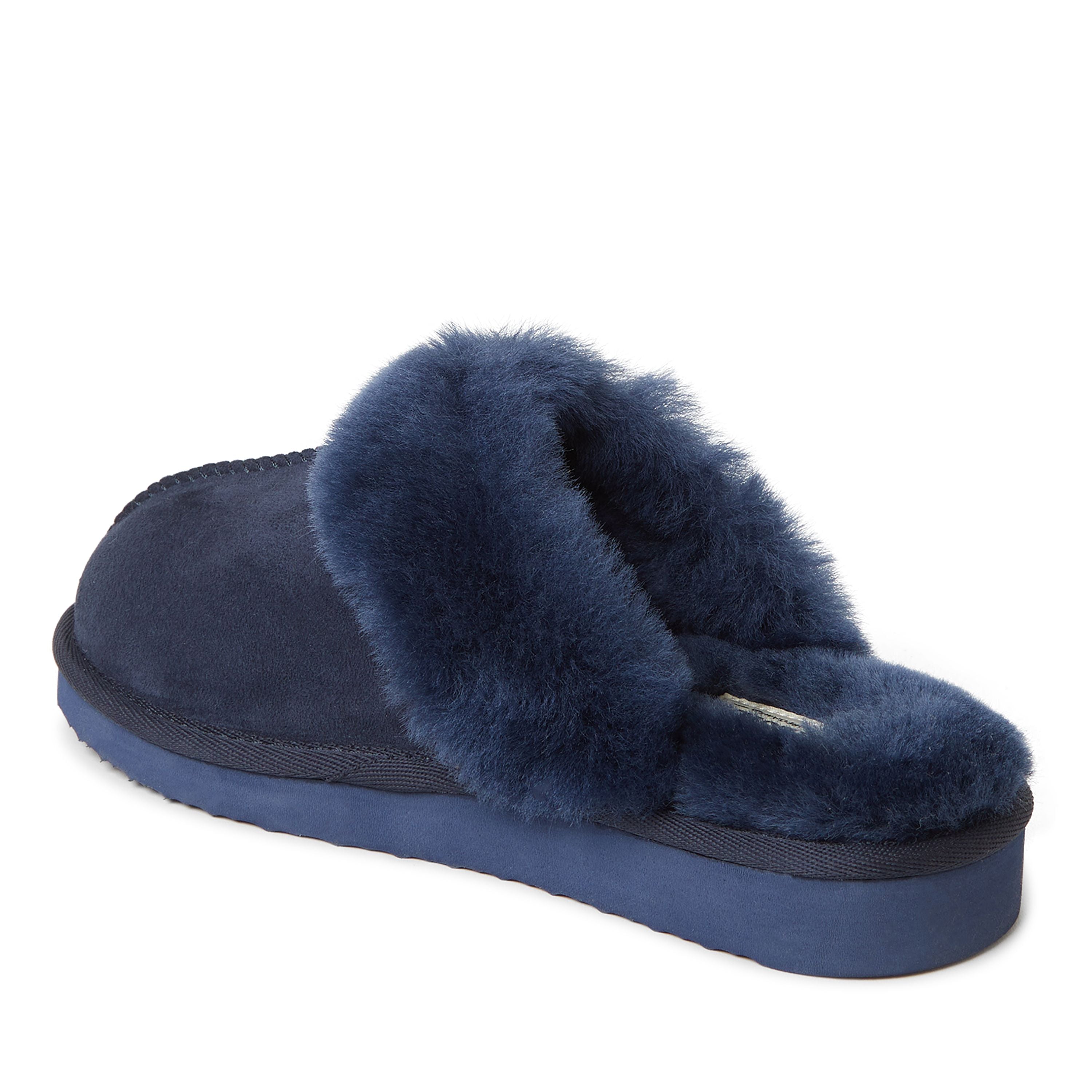  Dearfoams Fireside by Women's Sydney Shearling Fur Indoor/Outdoor Scuff Slipper - Black - Bonton