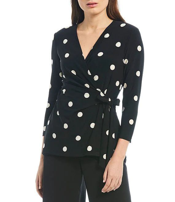  Anne Klein Dot Print Wrap Top - Anne Black/ Anne White - Bonton