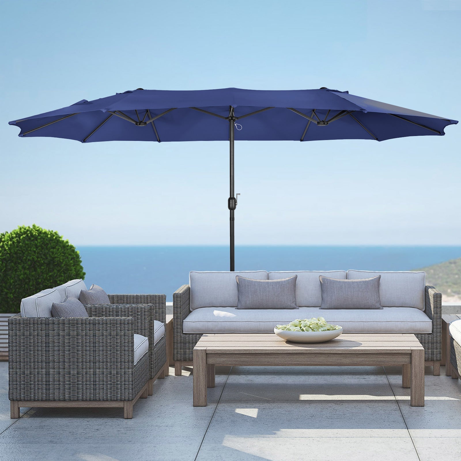  Westin Furniture Double Sided Outdoor Twin Patio Market Table Umbrella, 15 x 9 Ft - Royal Blue - Bonton